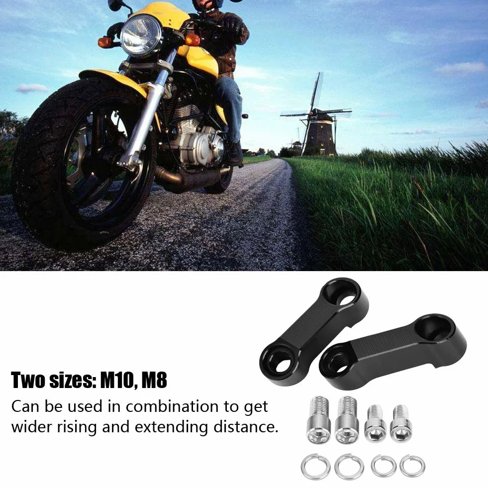 Akozon Mirror Adapter, M10 / M8 Riser Mount Extension 1 zestaw Motocyklowe lusterko wsteczne Zestaw adaptera Akcesoria motocyklowe Czarny