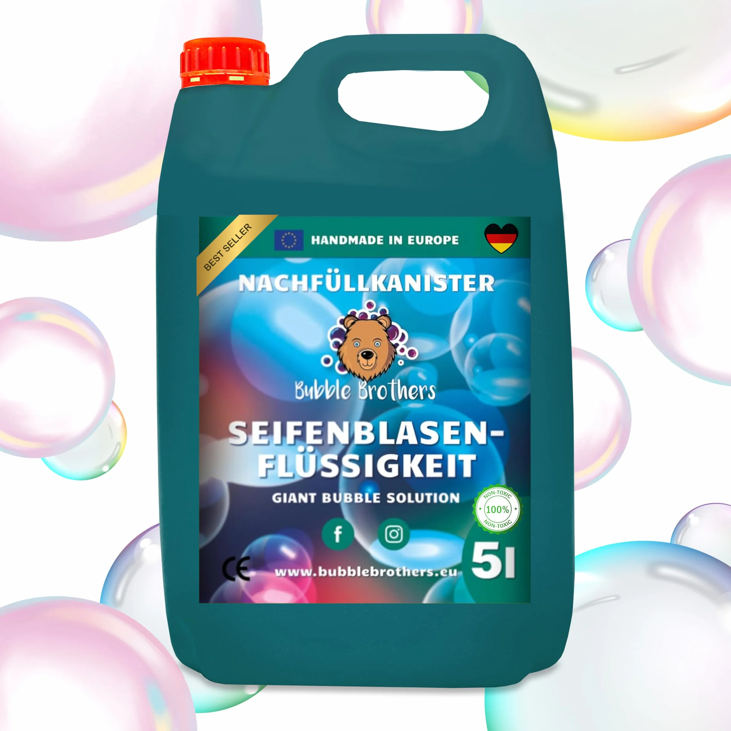 Bubble Brothers Płyn do baniek mydlanych, 5 l, do ogromnych baniek mydlanych i baniek mydlanych – kanister premium do uzupełniania na urodziny dziecka i zabawy na świeżym powietrzu, XXL, nietłukące