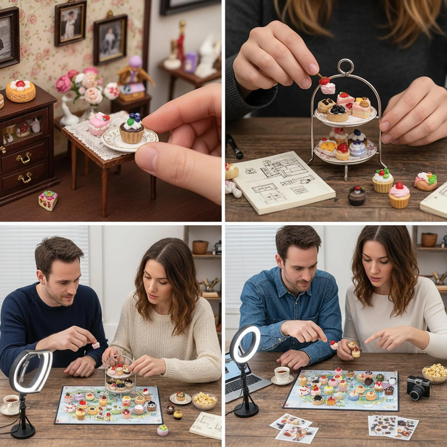 50 sztuk miniaturowych akcesoriów do domku dla lalek, w tym żywica, ciasto, chleb, lody, pączki, mini zestaw do jedzenia, 1/12 miniaturowych artykułów spożywczych, akcesoria kuchenne na