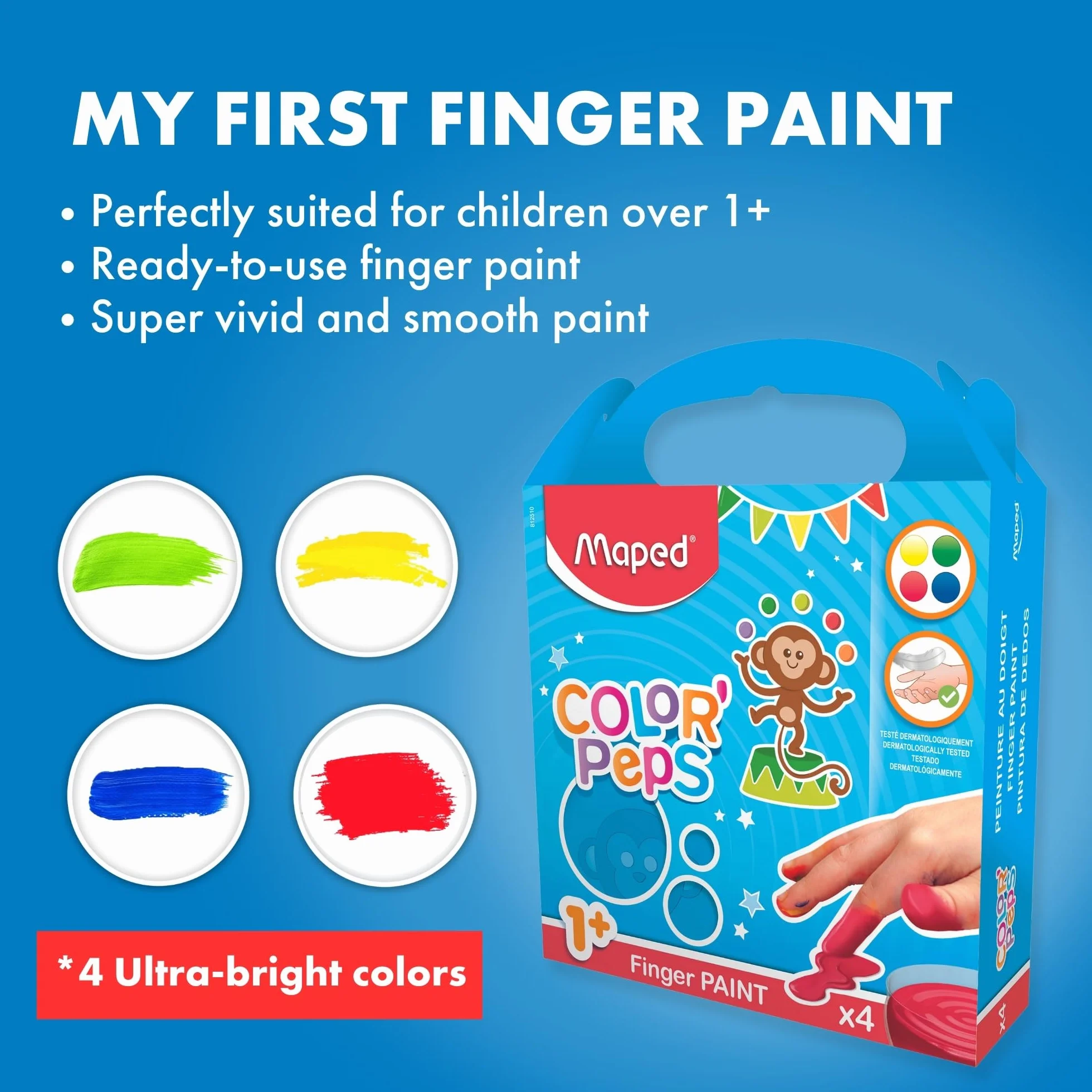 Maped Color'Peps My First Finger Paints dla niemowląt i małych dzieci w wieku od 1 lat, 4 doniczki z farbą