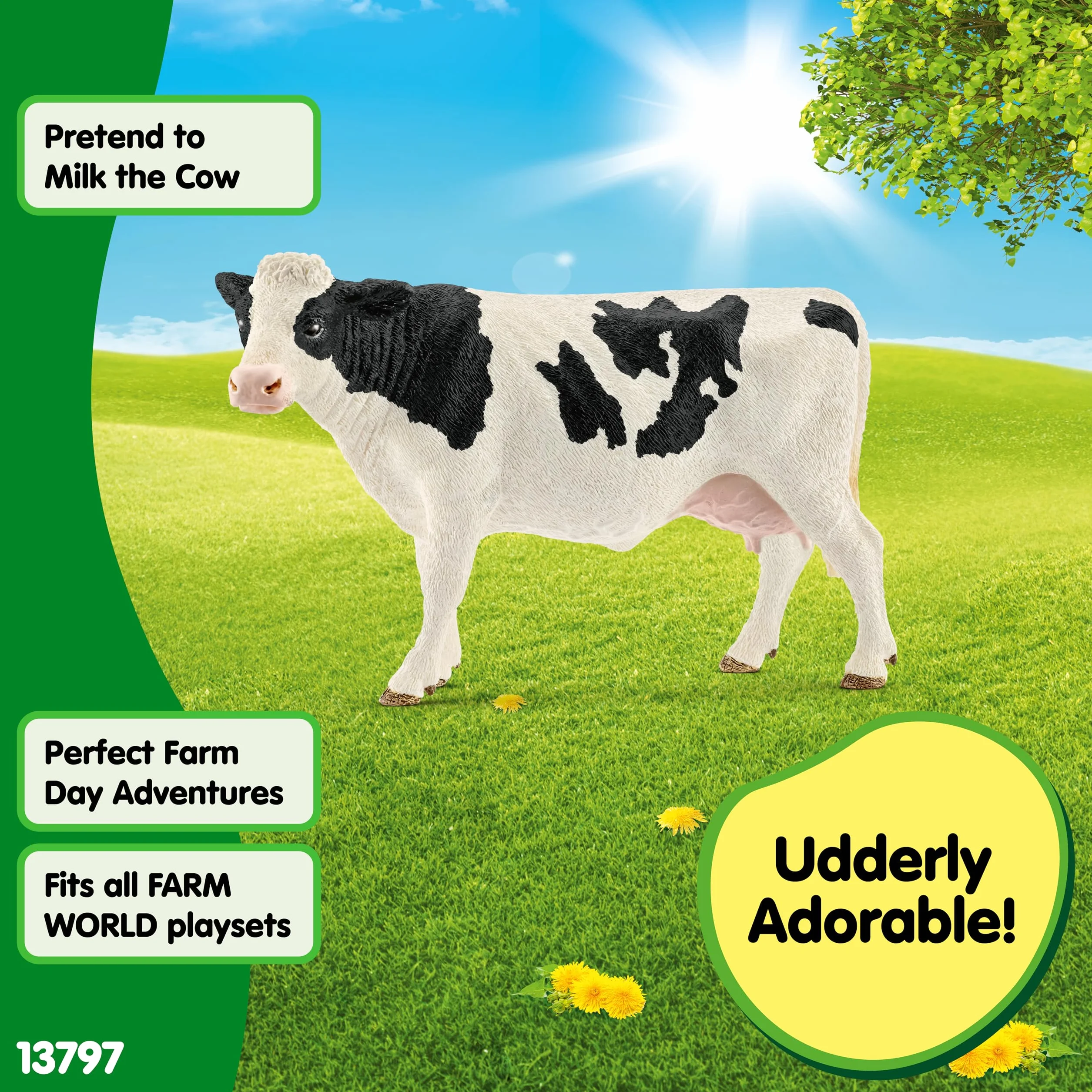 schleich FARM WORLD | Krowa holsztyńska 13797 | figurka zwierzęcia z farmy | szczegółowa figurka zwierzęcia | prezent dla dziewczynek i chłopców | zabawka farma od 3 lat | 13 x 6 x 8 cm