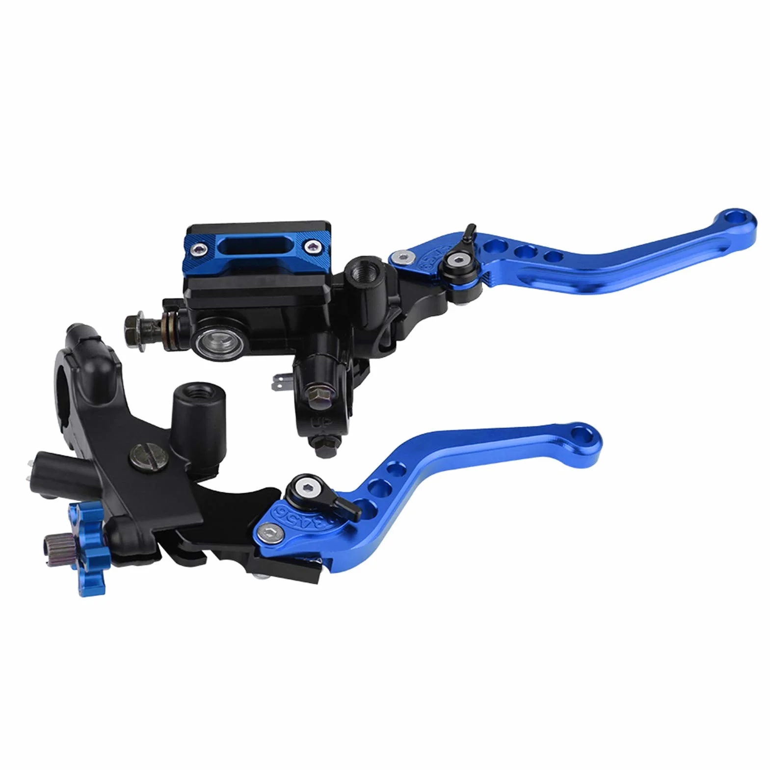 Jedna para lewej i prawej dźwigni sprzęgła, 1 para 7/8"(22 mm) uniwersalnych dźwigni zbiornika głównego cylindra sprzęgła hamulca motocykla (niebieskie)