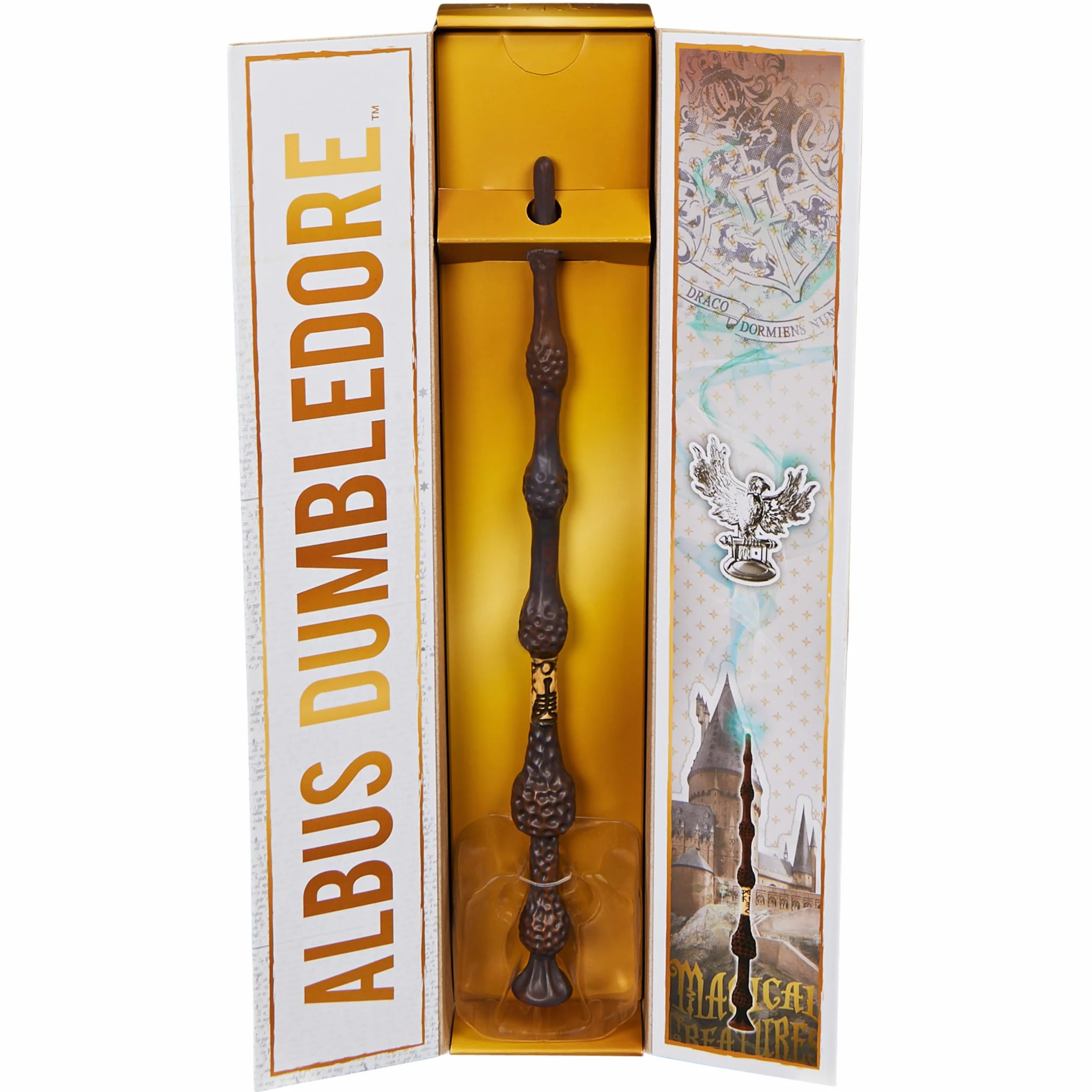 Wizarding World Harry Potter Autentyczna plastikowa różdżka Albus Dumbledore, z uchwytem Hogwartu, 30 cm, zabawka dla fanów w wieku od 14 lat, złota