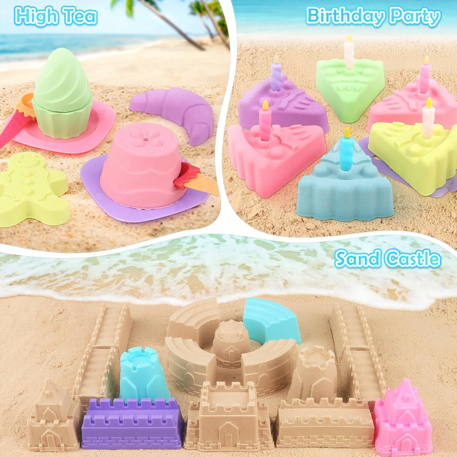 Joyreal 49 szt. Lody Zabawki plażowe - Zabawki do piaskownicy ze składanym wiadrem i łopatą Zestaw plażowy Dla dzieci z zestawami narzędzi z łopatą Torba siatkowa do przechowywania