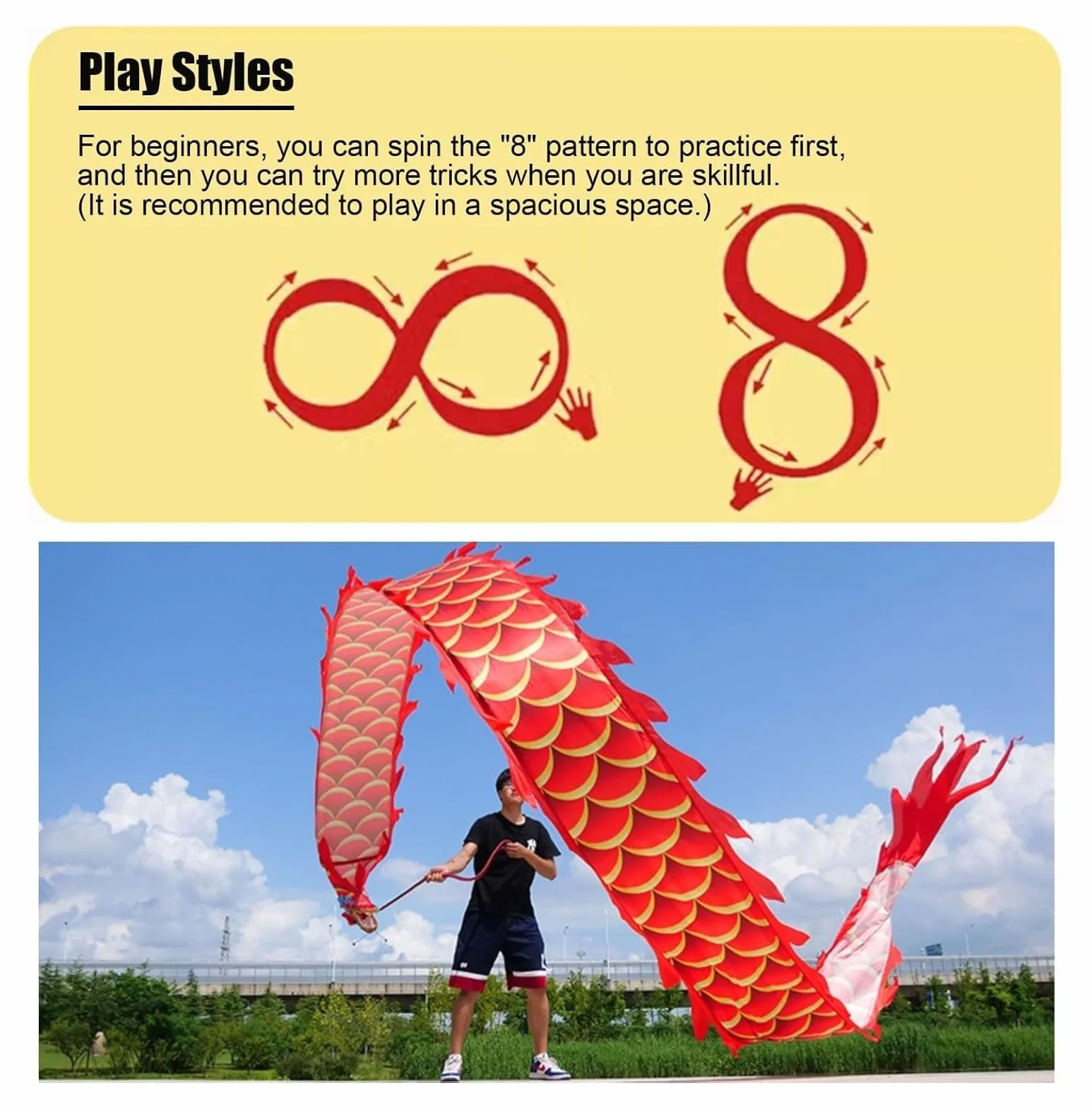 Wąż taneczny Wstążka fitness Dragon Poi wielokolorowa różne rozmiary 6M 8M 10M(Red,8M)
