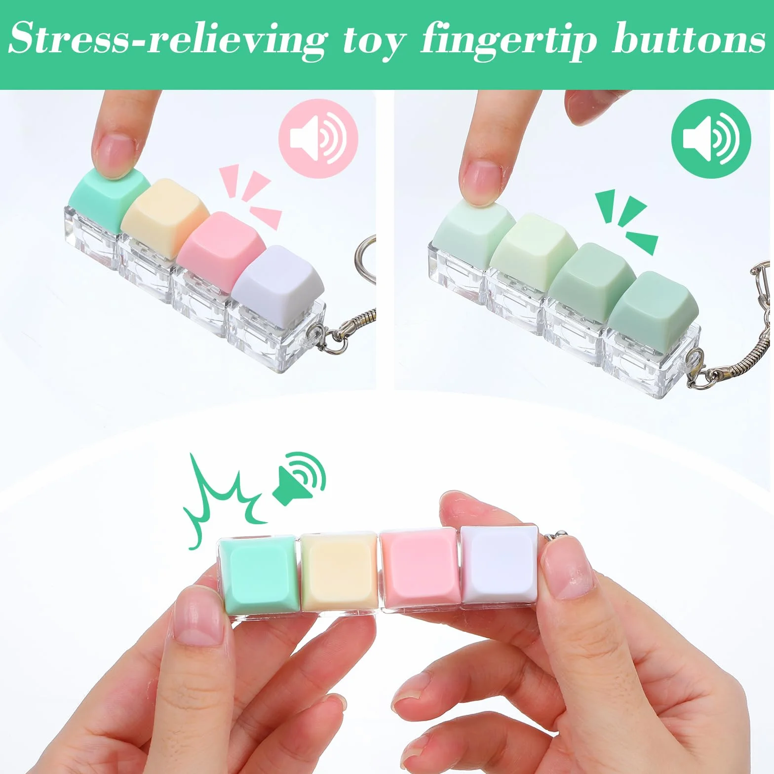 4 sztuki klawiatury, fidget zabawka dla dorosłych, Fidget Keyboard, breloczek do kluczy, kolorowa nasadka na klawisze, zabawka, liniowe kliknięcie, mechaniczny brelok do kluczy dla mężczyzn i kobiet