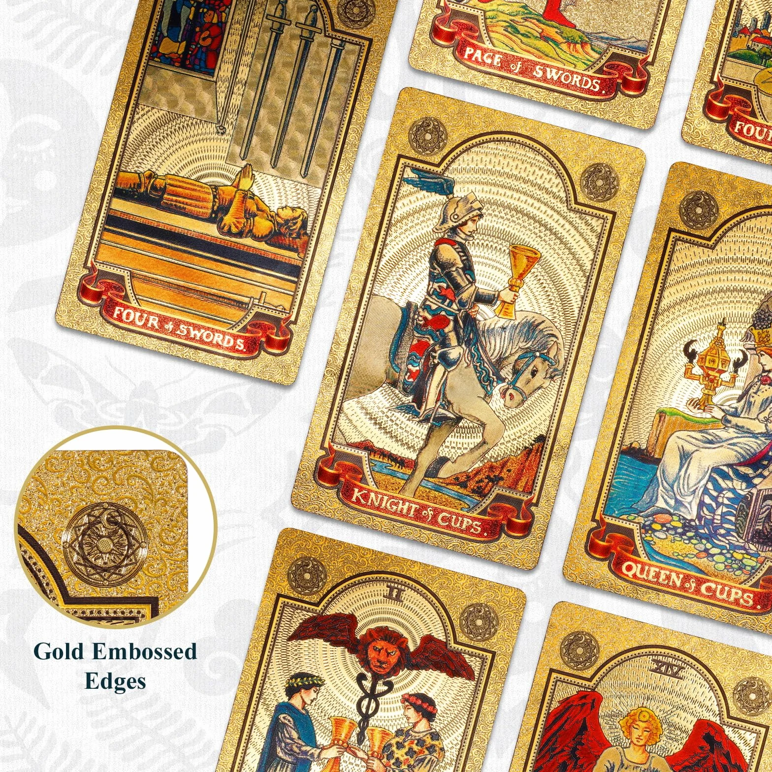 KIINO 78 kart tarota ze złotą folią, z przewodnikiem, talia tarota, dla początkujących i profesjonalnych graczy, z pudełkiem na tarot, PCW, trwałe, wodoodporne, odporne na zagniecenia