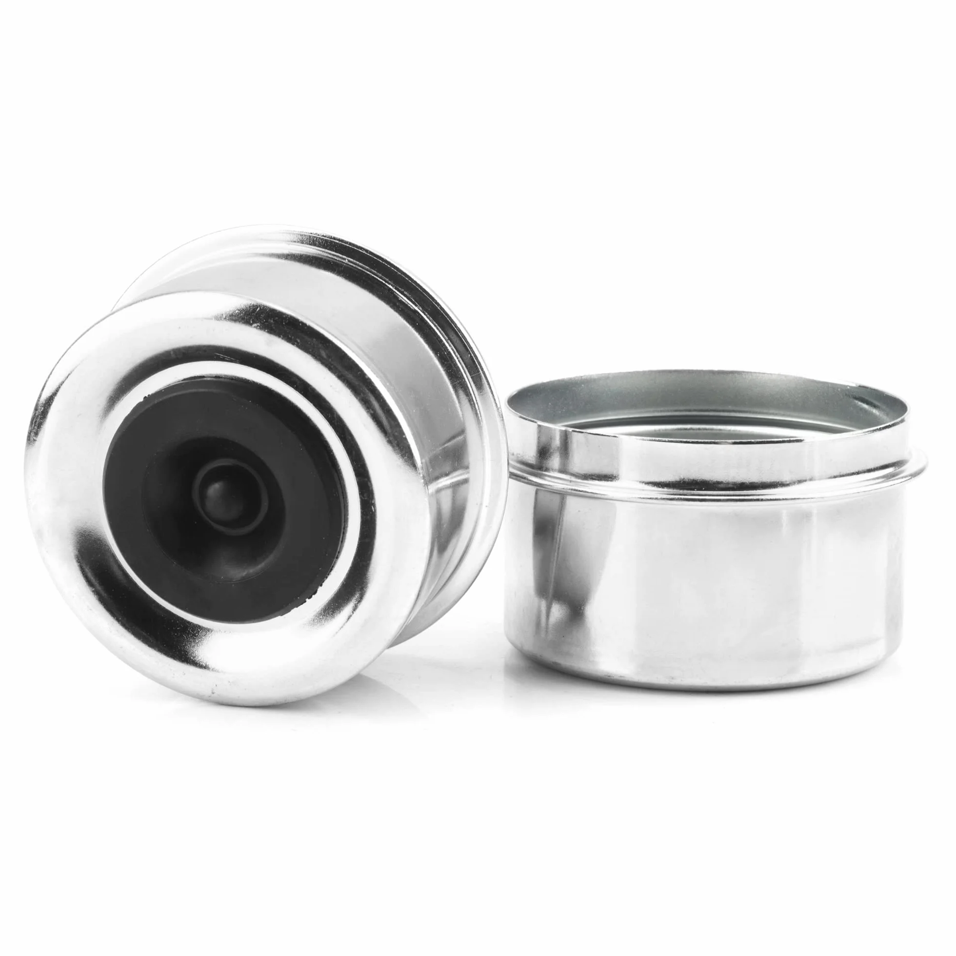 RhinoTuning Zestaw 2 zaślepek przeciwpyłowych, 62 mm, średnica 68 mm, ID 62 mm, kołpaki ochronne na koła, kompatybilne z samochodami ciężarowymi/przyczepami/łodziami (chromowane, z korkami)