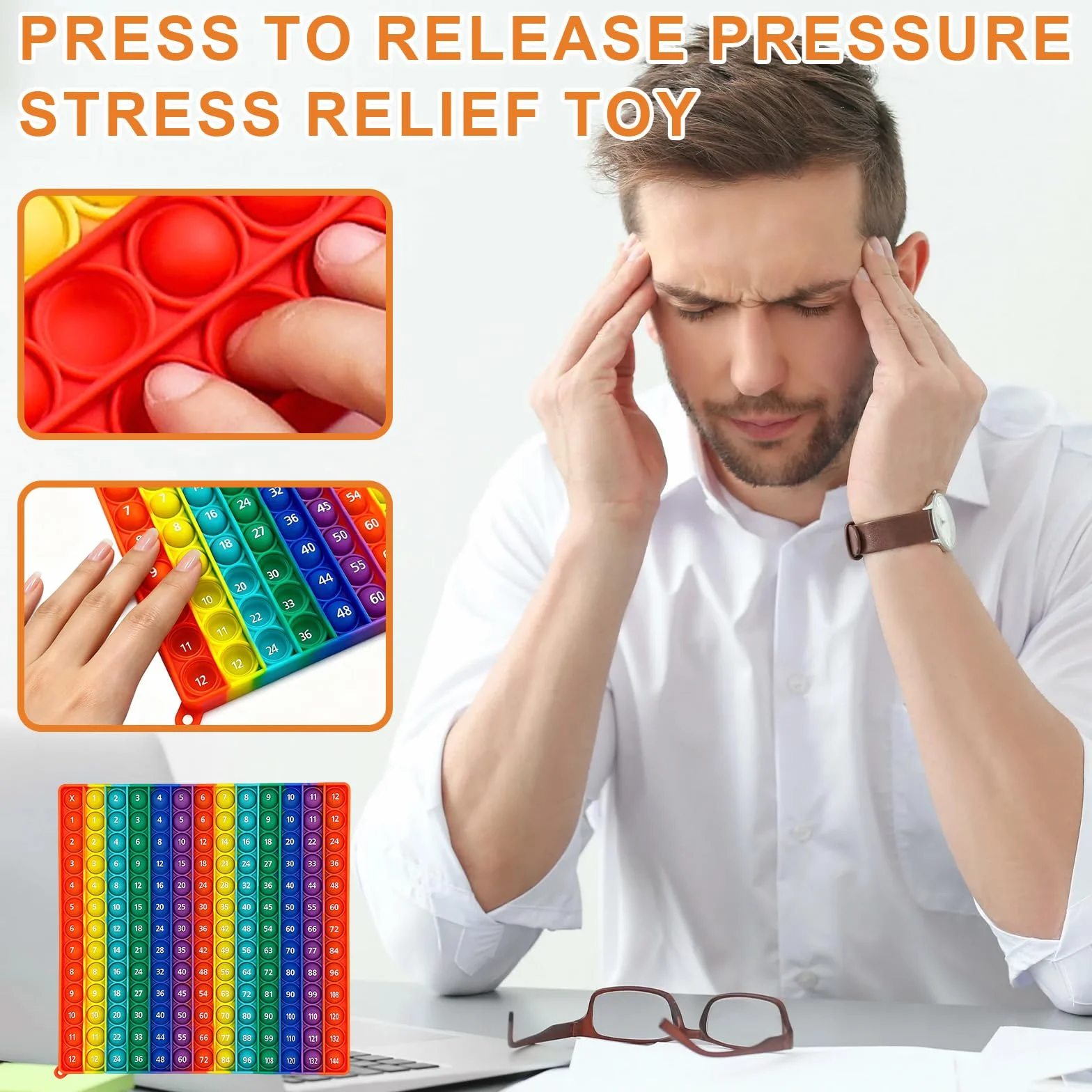 Pop It Tabliczka Mnożenia 2w1, 12x12 & 12+12, Matematyczna Tabliczka Fidget Toy, Gra do Nauki Mnożenia 1x1, Anti-Stress Push Bubble Popper dla Dzieci i Dorosłych