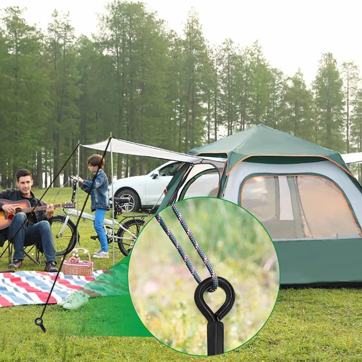 Kotwa podłogowa do trampoliny, zestaw 4 sztuk, kotwa gruntowa, do wkręcania, odporna na wiatr, kotwa do namiotów, huśtawek, zadaszeń