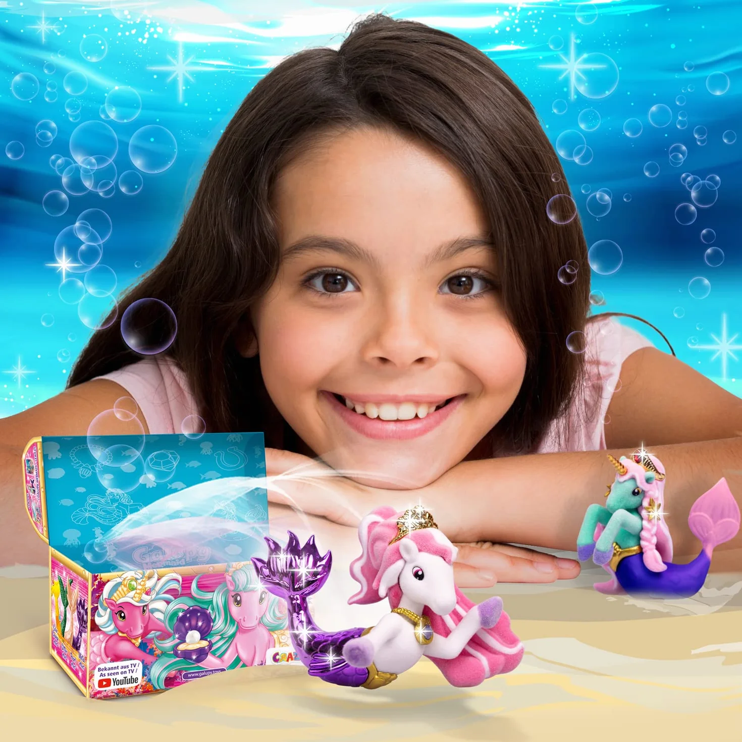 Galupy MERMAID 6-pak – figurki jednorożca syrenka do kolekcjonowania, 6x jednorożec z płetwą i kryształ Swarovski, 18 różnych figurek do zebrania