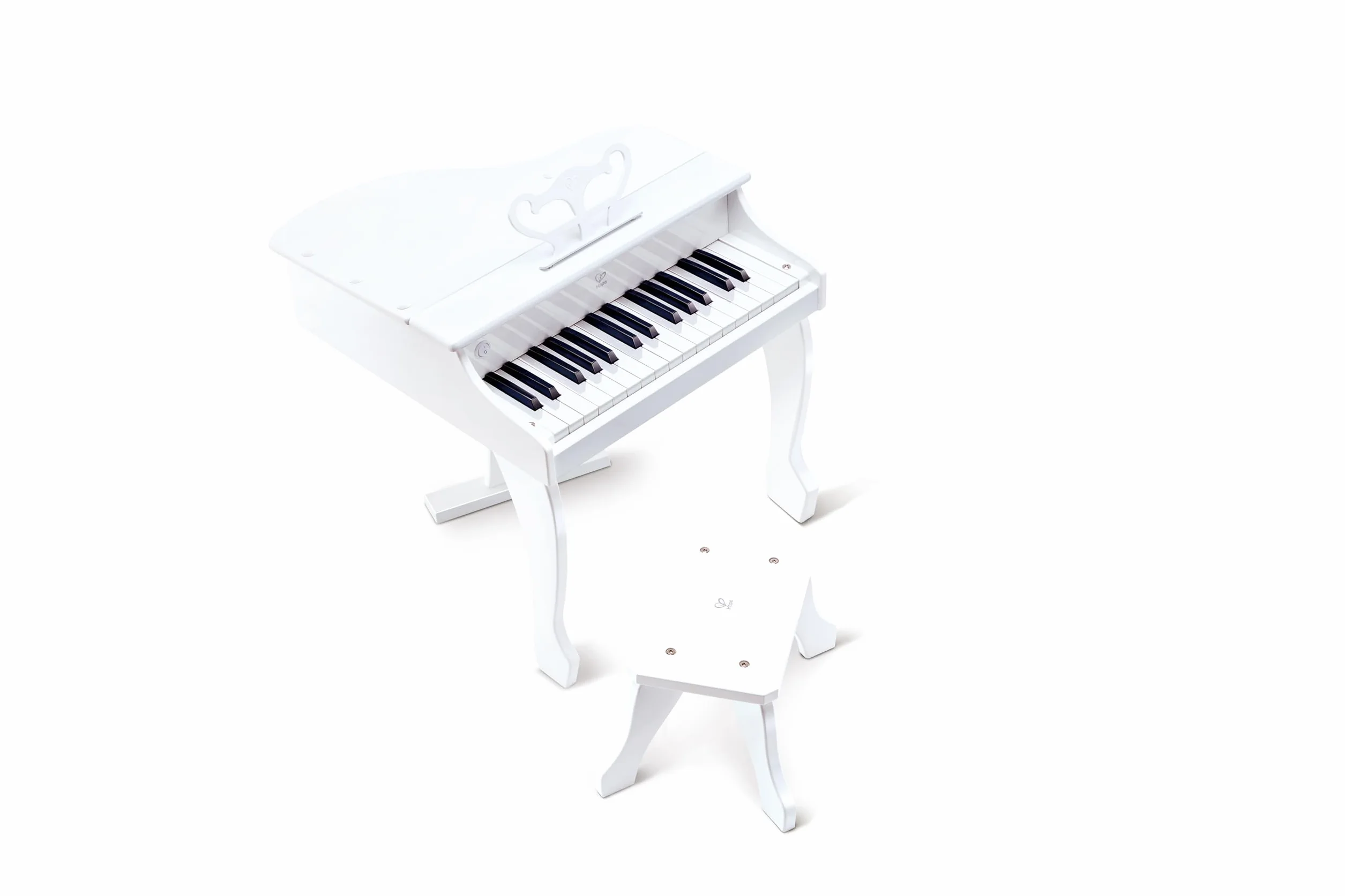 Hape Deluxe White Grand Piano, Thirty-Key Piano Toy with Stool, Electronic Keyboard Musical Toy Set for Kids 3 Years+