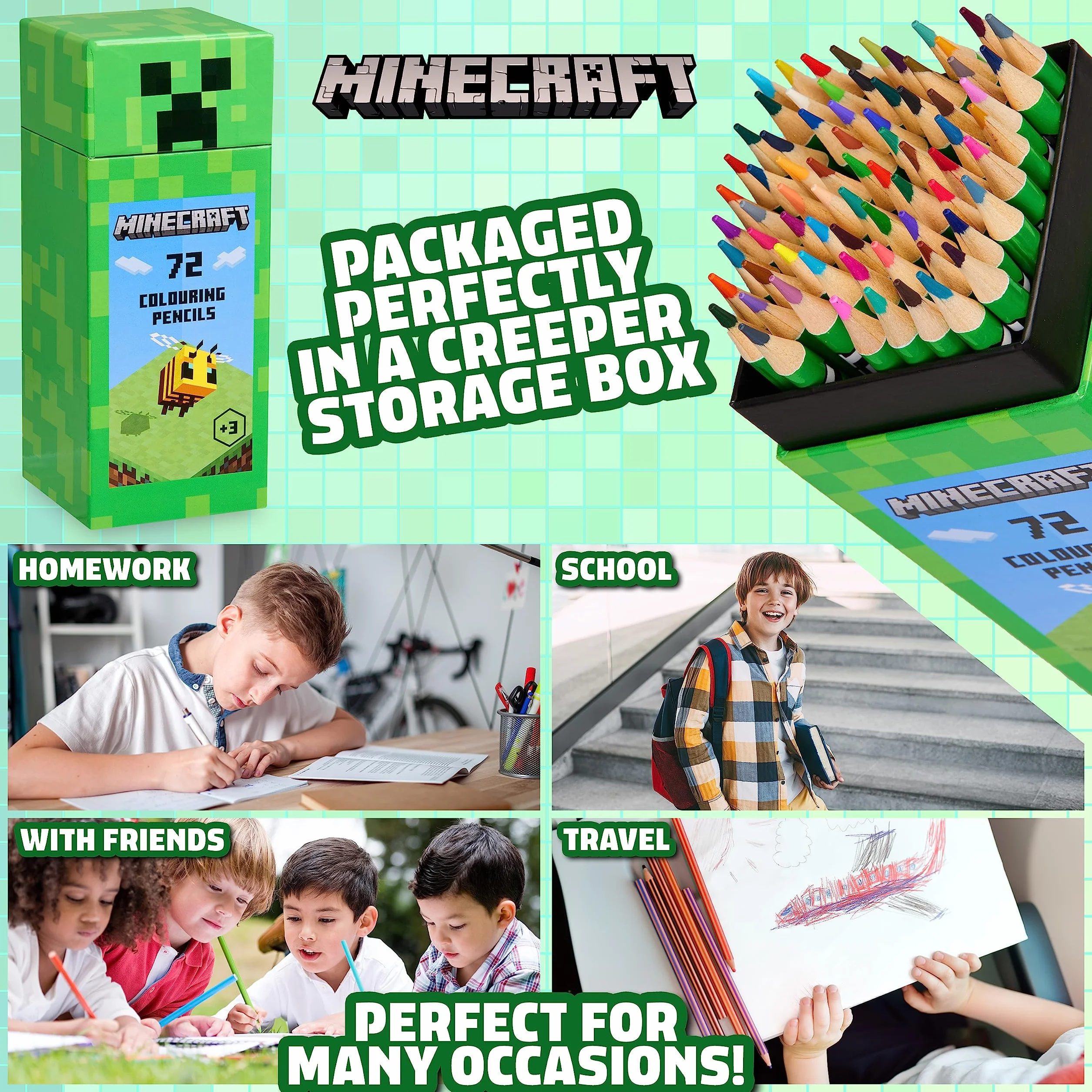Minecraft Zestaw kredek do kolorowania dla dzieci, 72 kredki, zestaw do kolorowania dla dzieci w wieku od 3 lat, oficjalne prezenty dla chłopców, wielobarwny