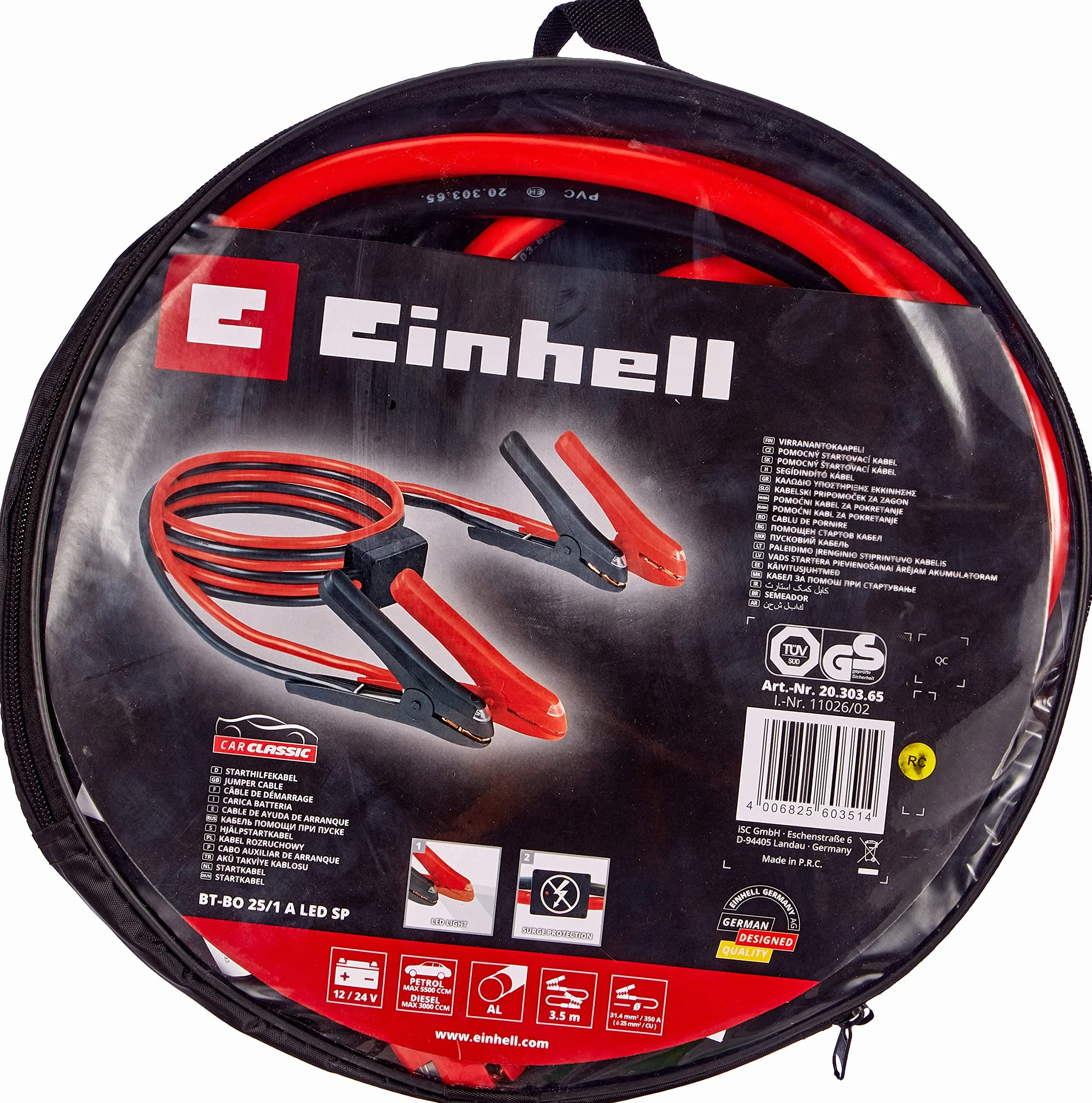 Einhell 2030365 Kabel Rozruchowy Do Silników Benzynowych i Diesla, Czerwono/Czarny, 3,5 m