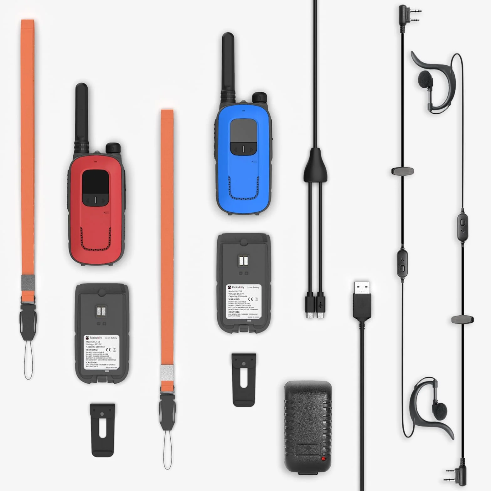 Radioddity PR-T3 Walkie Talkie PMR446 krótkofalówka VOX z 16 kanałami, latarka, zasięg 4 km, ładowalne akumulatory do przygód, aktywności na świeżym powietrzu, na kemping, 2 sztuki