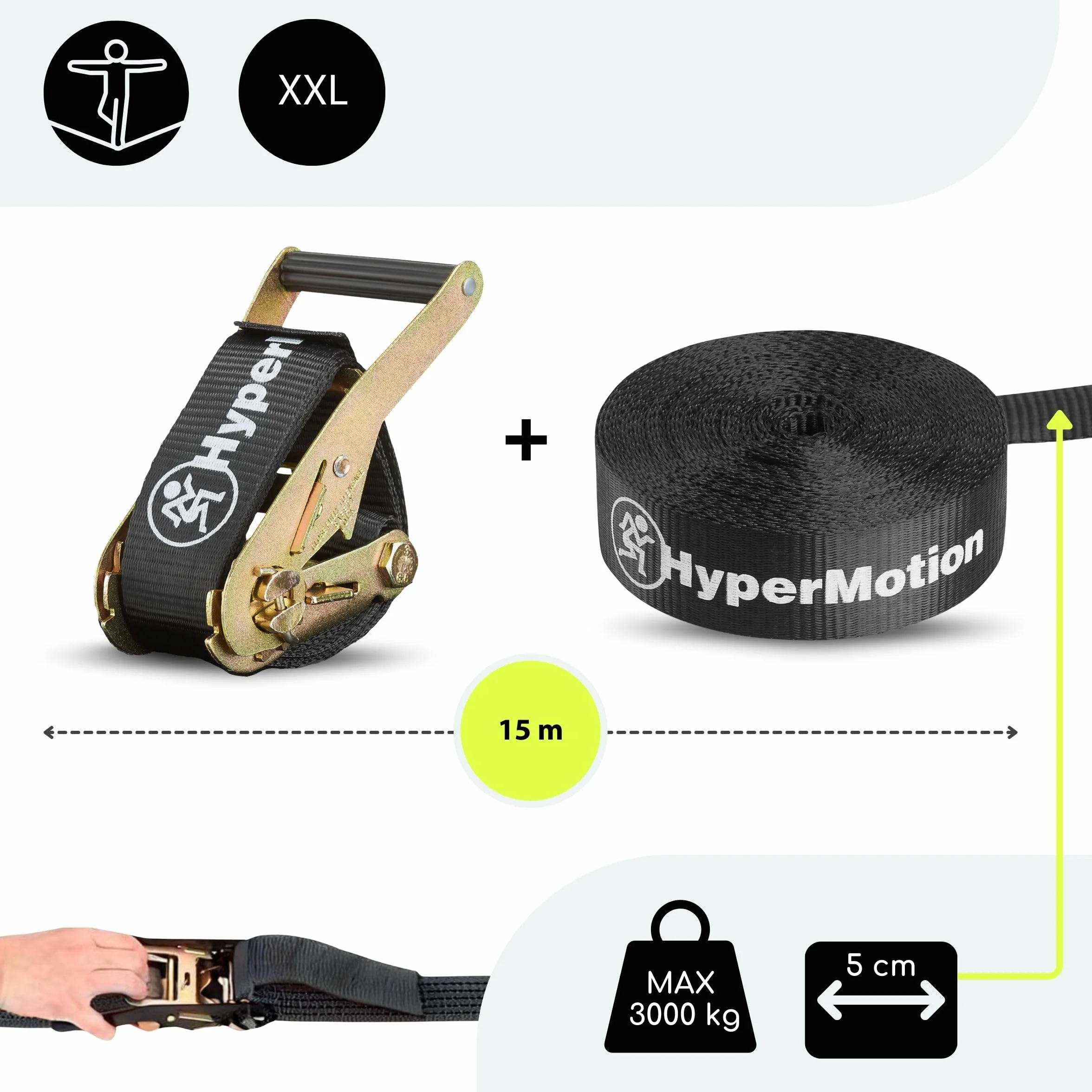 HyperMotion Tor Przeszkód Ninja dla Dzieci Zestaw Slackline – 9 Przeszkód Gimnastycznych z Drążkami Kółkami Liną i Drabinką – Udźwig do 113 kg – Dla Dzieci i Dorosłych do Ogrodu Outdoor