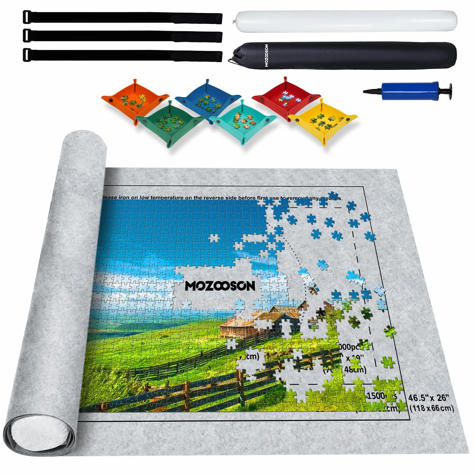 MOZOOSON Mata do układania, przenośna mata do puzzli, mata do puzzli, dla dorosłych, 1000, 1500 sztuk z pompką (szara)