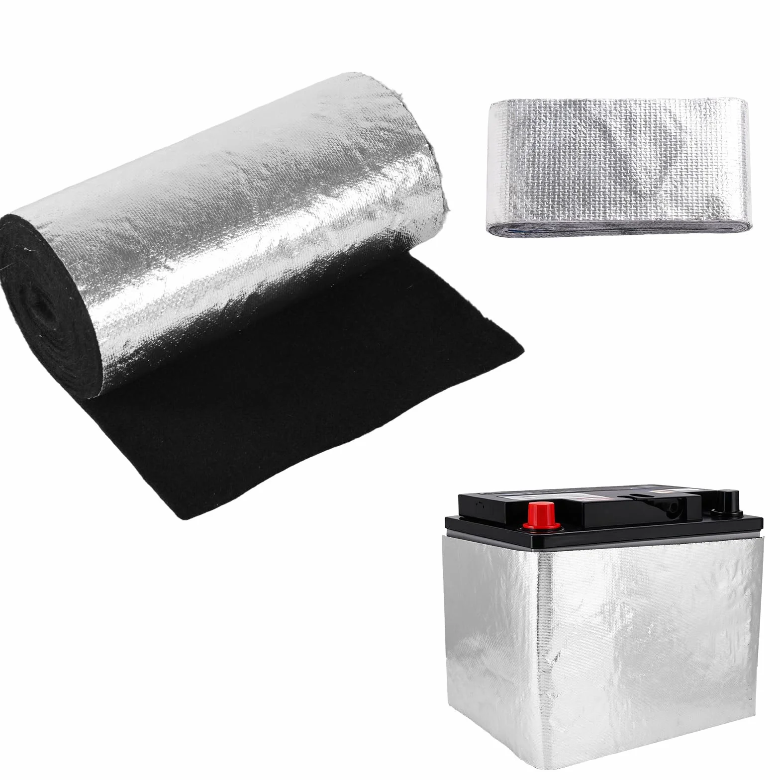 Zestaw Izolacji Akumulatora Samochodowego, 210x17,8cm Osłona Termiczna Wrap Akumulatora z Taśmą Aluminium dla Większości Pojazdów Koc Izolacyjny Wysoka Temperatura dla Ochrony Zimno/Ciepło