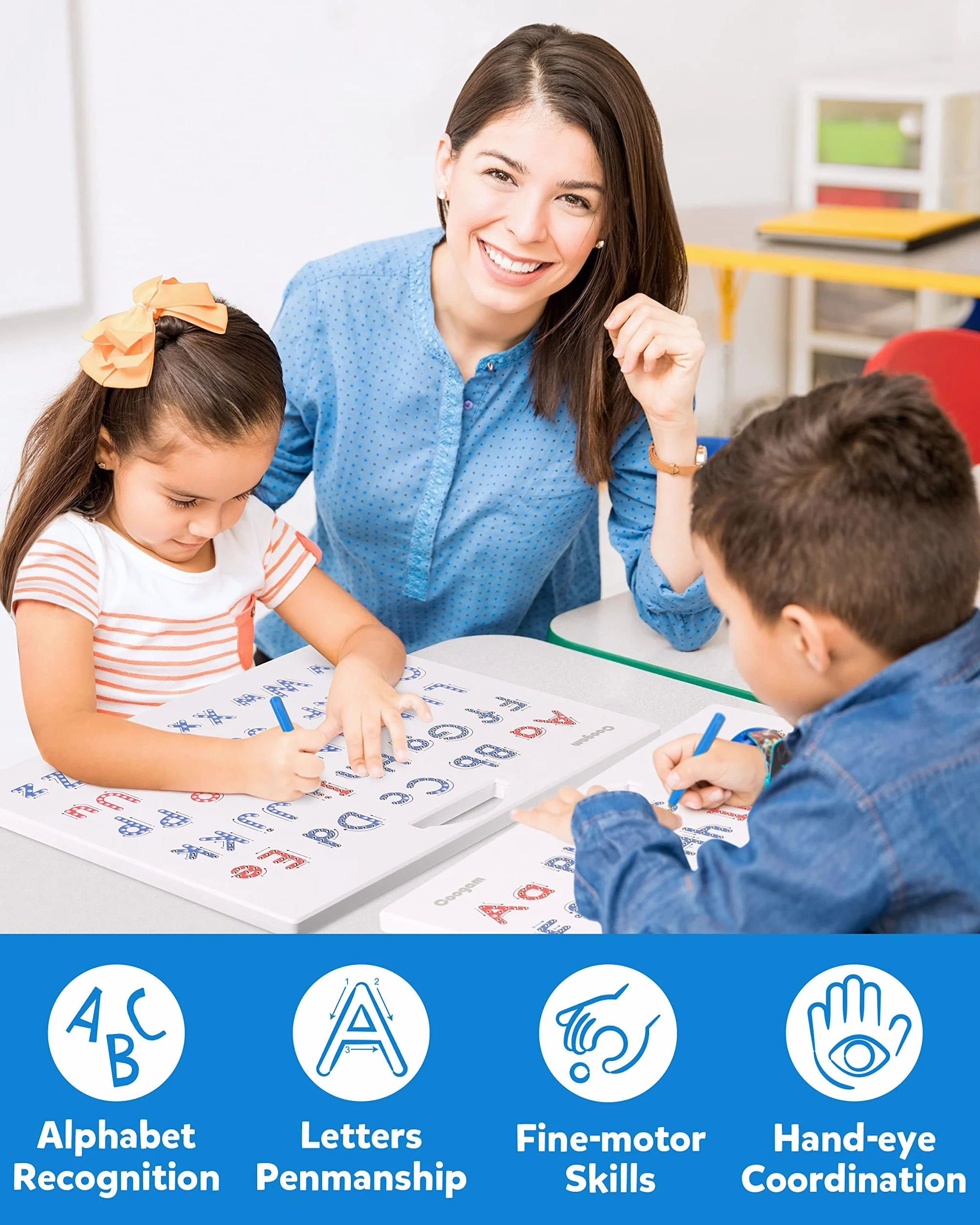 Coogam litery magnetyczne tablica do ćwiczeń, magnesy śledzące tablicę alfabetu ABC nauka pisania zabawka edukacyjna Fine Motor Montessori prezent dla dzieci w wieku 3 4 5 lat