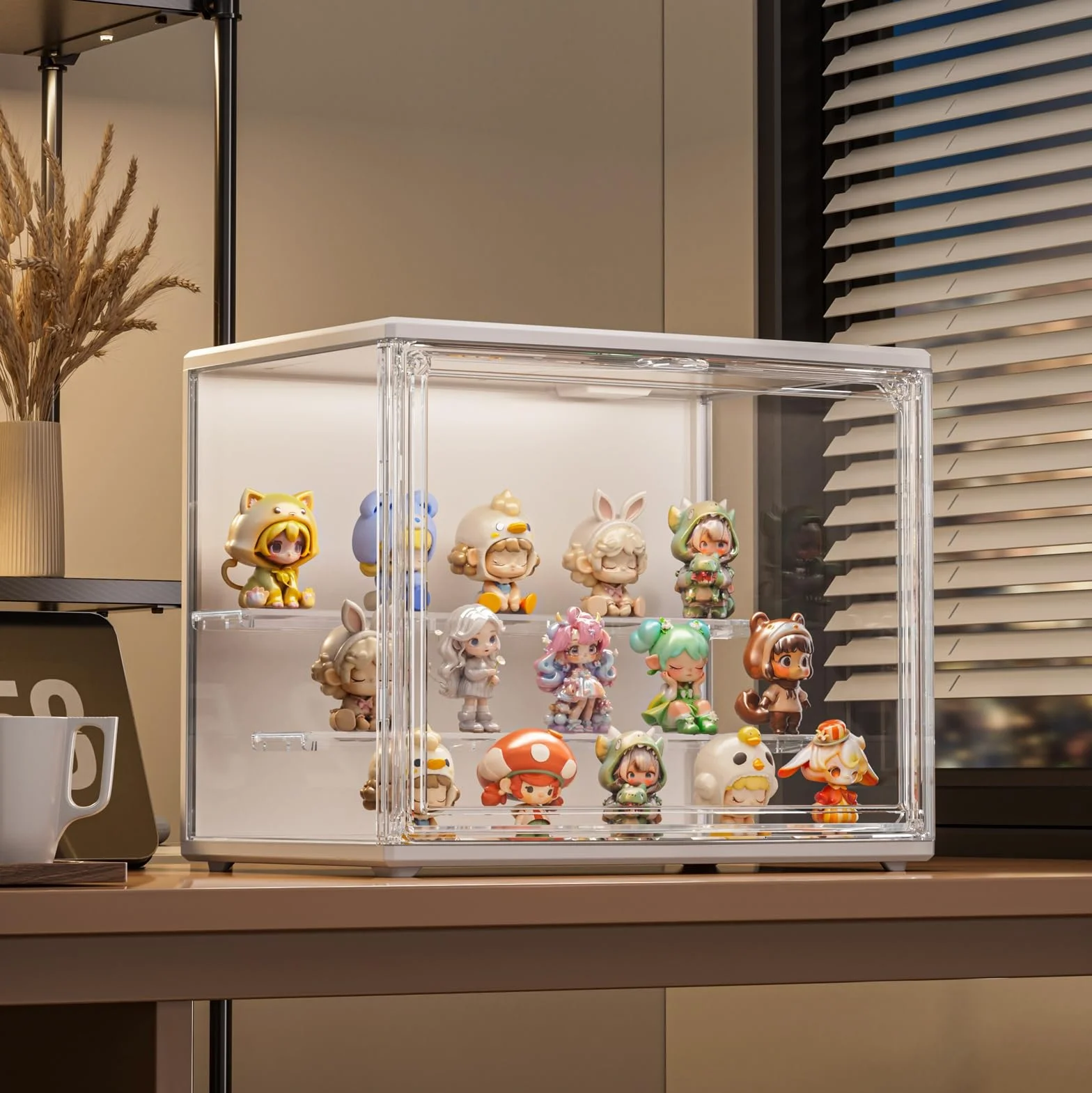 Witryna kolekcjonerska, przezroczyste pudełko prezentacyjne z LED, akrylowa gablota z magnetycznymi drzwiczkami do Funko Pop, figurki Pop, modelki, figurki akcji, niewidome pudełko 27 × 21 ×