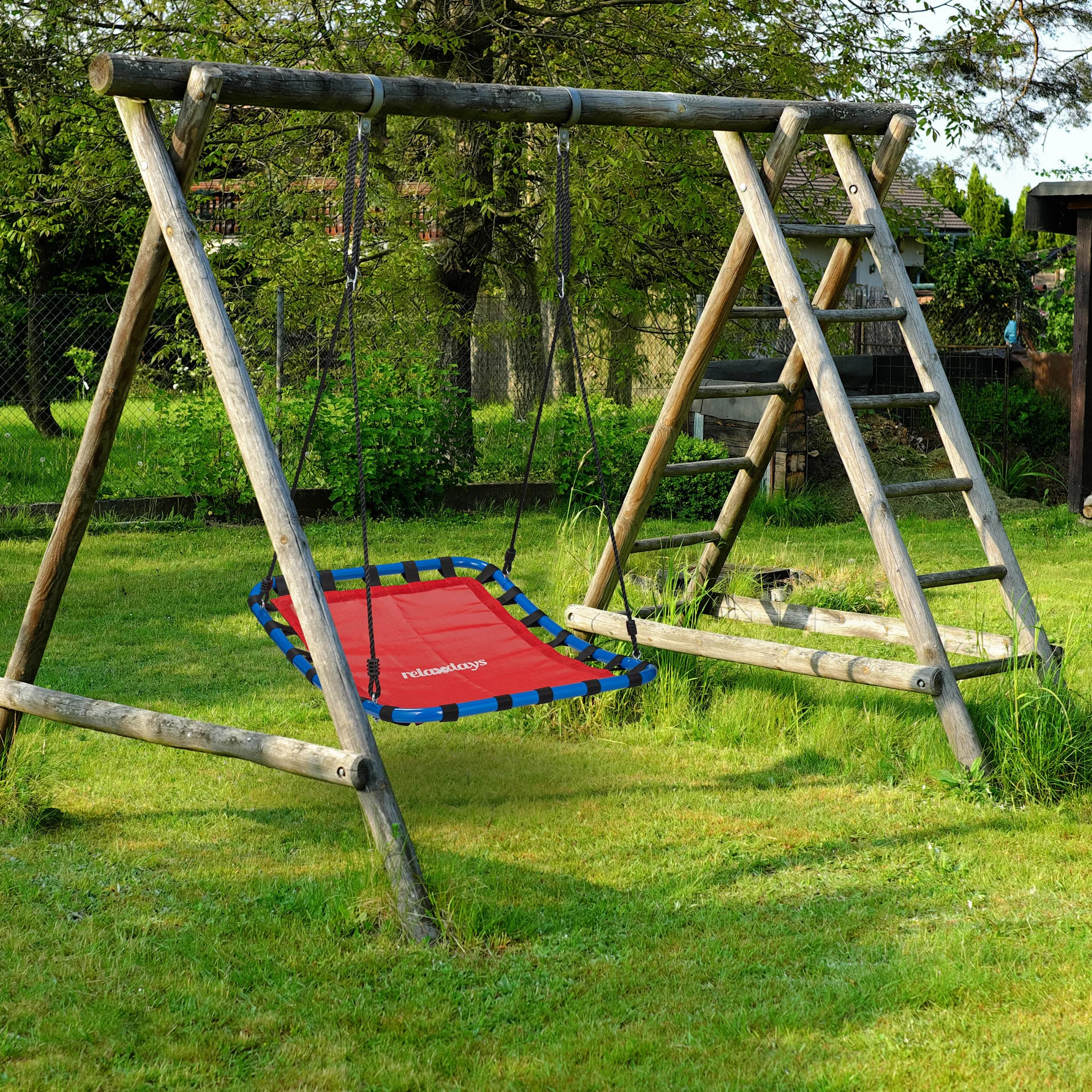 Relaxdays Huśtawka gniazdowa, dla dzieci i dorosłych, obciążenie do 100 kg, z regulacją wysokości, szer. x gł. 76 x 103 cm, huśtawka ogrodowa, czerwona