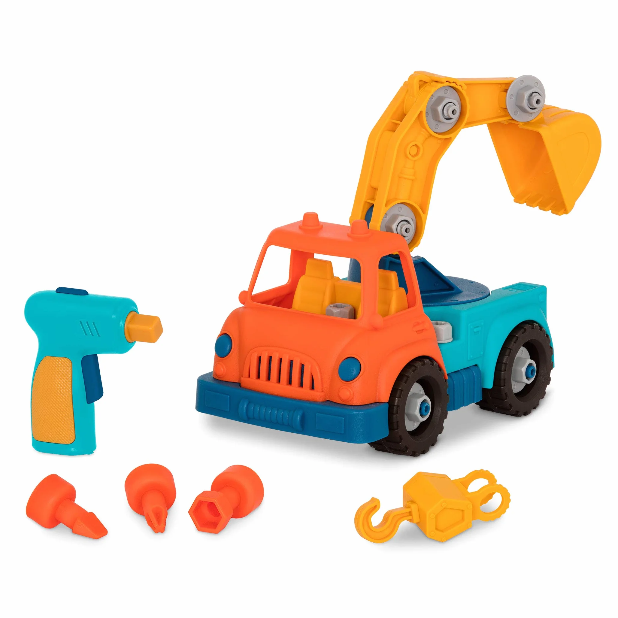 Wonder Wheels by Battat – Ciężarówka dźwigowa Take-Apart – zabawka żuraw z wiertarką dla dzieci w wieku od 3 lat i więcej (31 szt.)