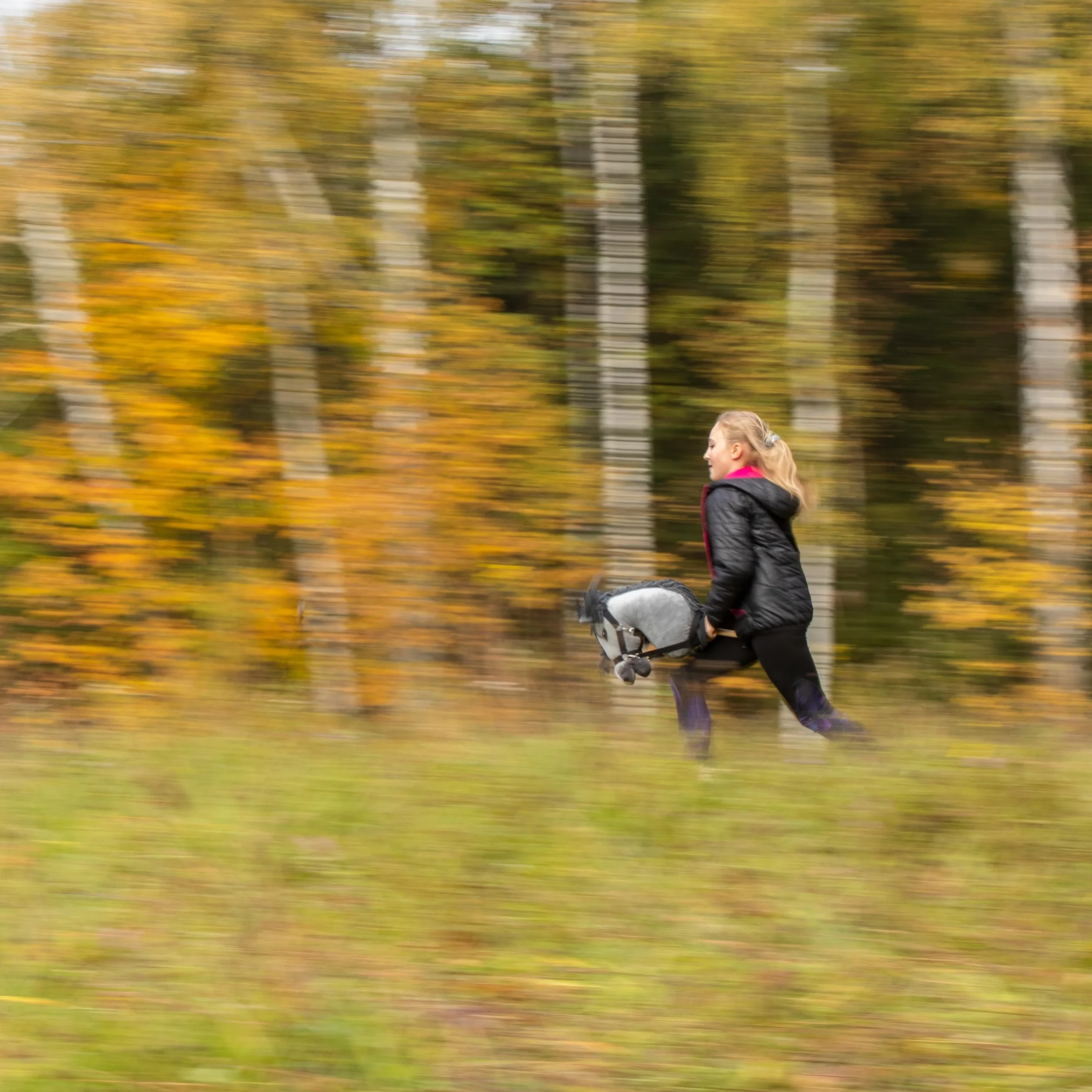 SKIPPI Hobby Horse, Szary Koń na Kiju, Konik na Patyku, Duży A3, Kantar i Wodze w Zestawie, Hobby Horsing, prezent dla Dziewczynki, dla Dziecka
