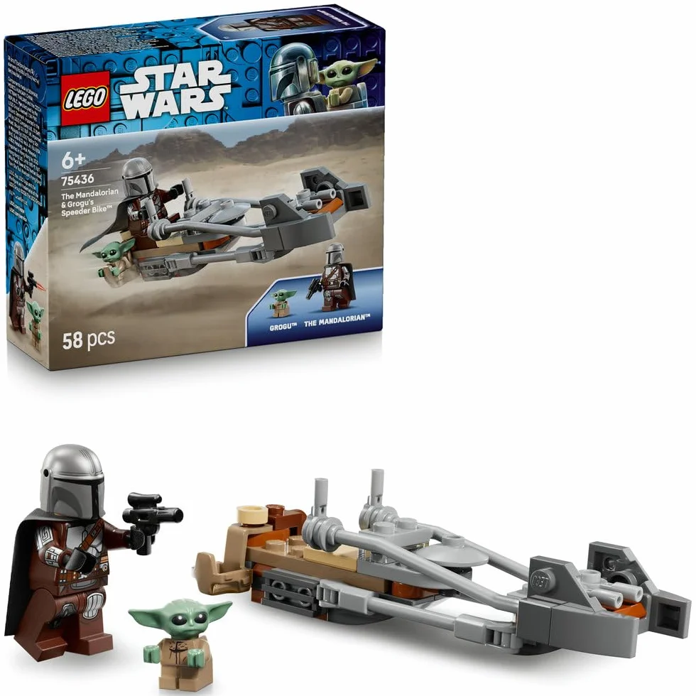 LEGO Star Wars Śmigacz Mandalorianina i Grogu, zabawka dla dziecka, zestaw z pojazdem i dwiema postaciami z serii Gwiezdne Wojny, pomysł na prezent dla 6-latka, klocki dla chłopca i dziewczynki 75436