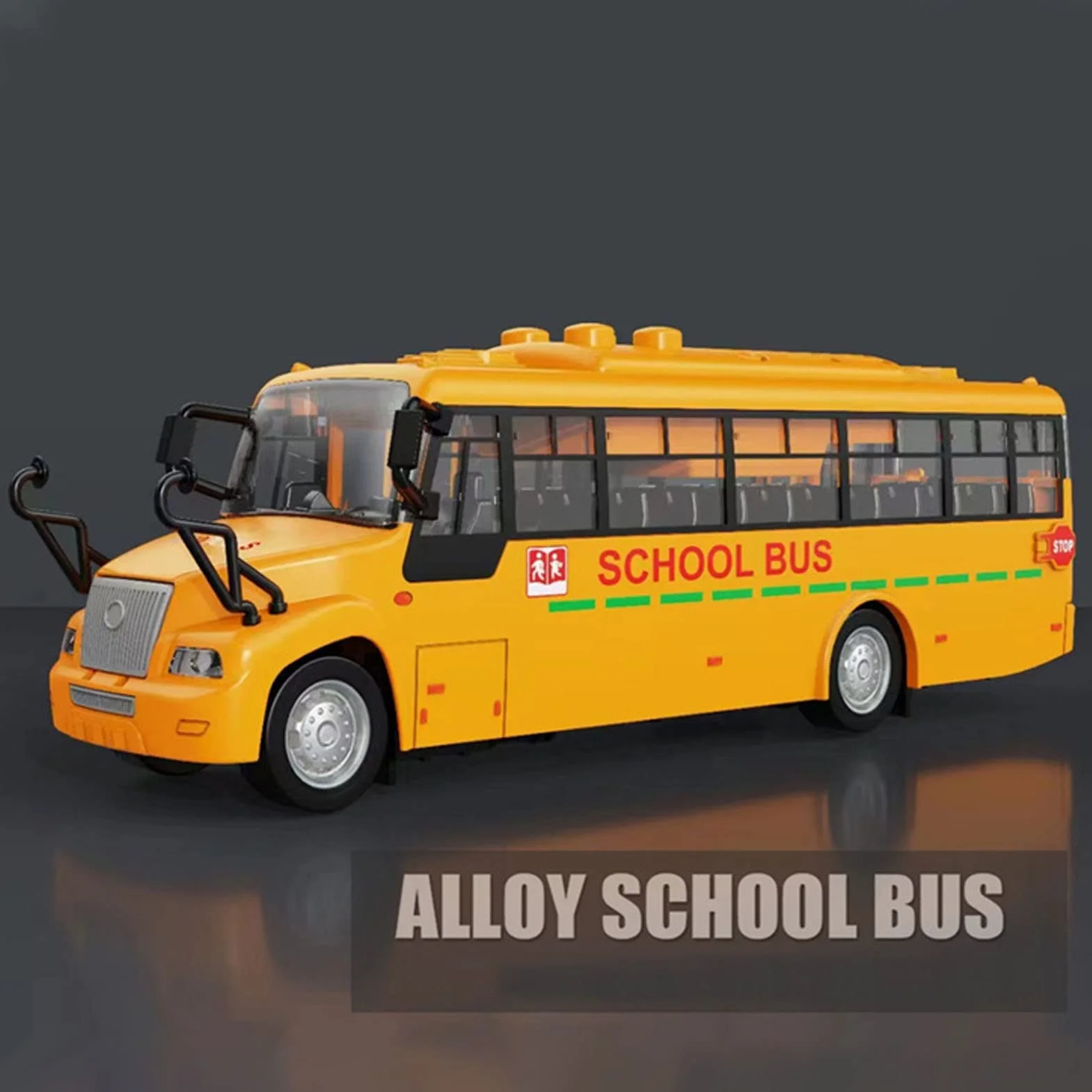 Żółty Autobus Szkolny Zabawka, Odlewanie ze Stopu Otwierane Drzwi Samochód z Napędem Pull Back 1:32 Pojazd Zabawkowy ze światłami Dźwięki Autobus Szkolny Zabawka dla Małych Dzieci