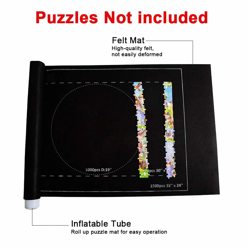 Puzzle Mata do przechowywania, filcowa zwijana mata do puzzli, koc podróżny, duża przenośna mata do puzzli, do domu, podróży, przechowywania mieści do 3000 sztuk, 66 x 117 cm (czarna)
