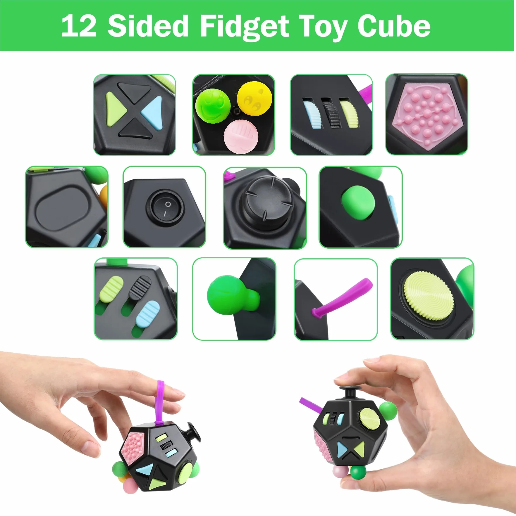 Fidget Toy Cube 12 stron,kostka antystresowa ADHD, mała zabawka,oryginalna zabawka dla dorosłych,dzieci,ADD,ADHD - szkoła,biura,podróży