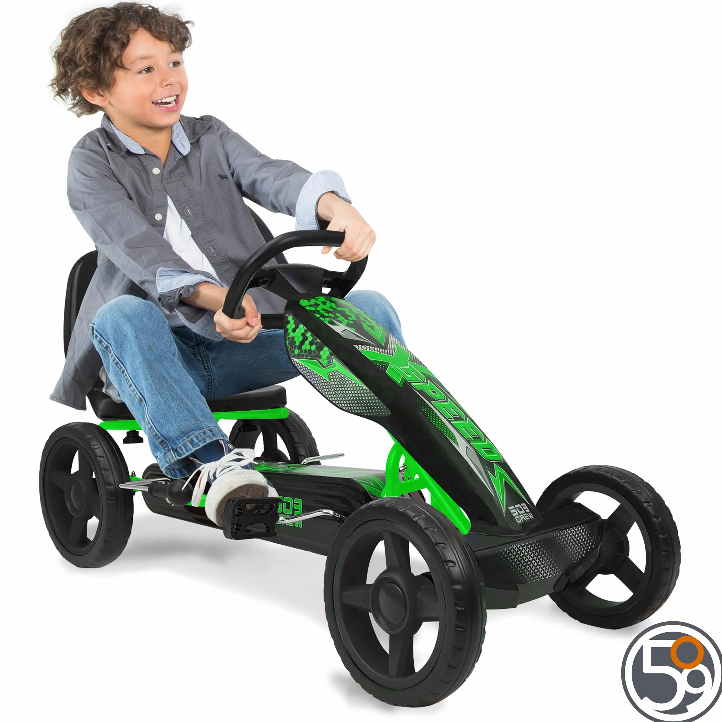 509 Crew XSpeed Go-Kart zielony, grafika sportowa, regulowane siedzisko, felgi 25 cm, koła EVA, hamulec ręczny