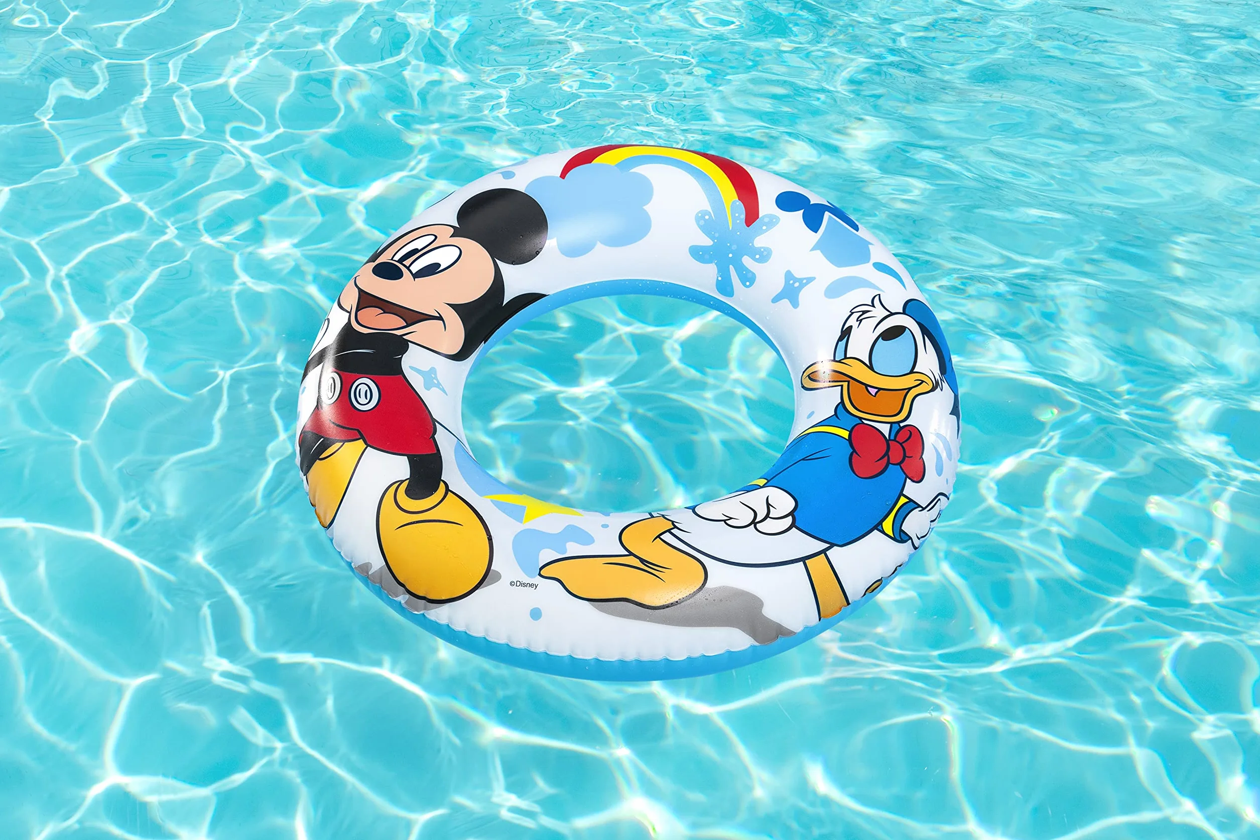 BESTWAY Nadmuchiwane Koło Ratunkowe Mickey Roadster Racer 91004 Średnica 11 cm Wielokolorowe Plastikowe