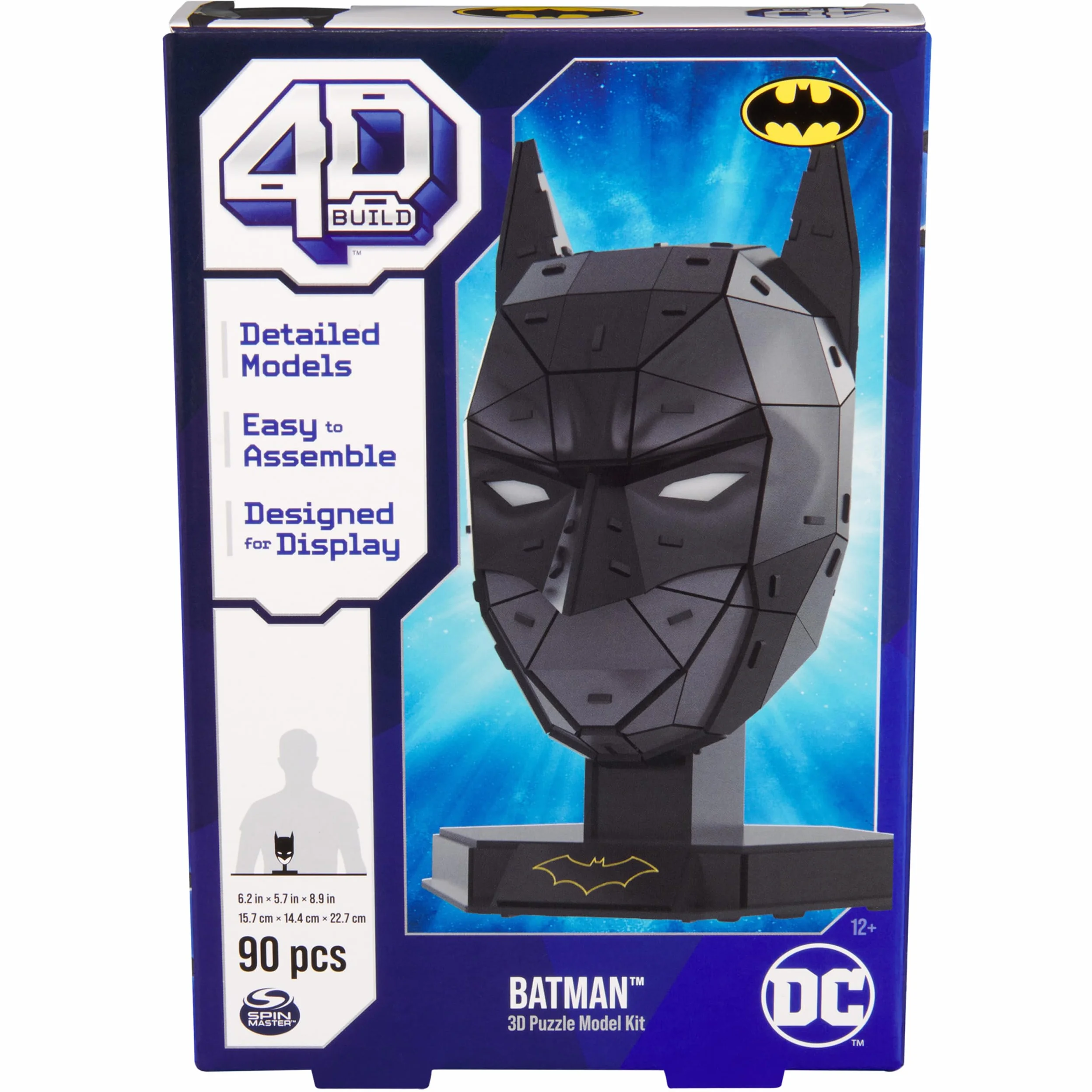 4D Build, Maska DC Batman 3D Zestaw do składania, 90 elementów z podstawką, Zabawki dekoracyjne na biurko Batman, Zabawki do budowania, Puzzle 3D dla dorosłych i nastolatków w wieku od 12 lat