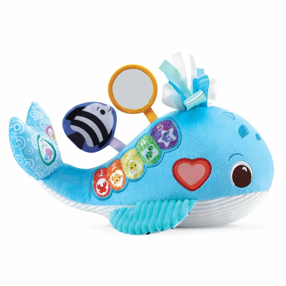 VTech - Ocean, My Musical Whale, interaktywny i zmysłowy pluszak dla niemowląt wykonany z trwalszych materiałów, zabawka do budzenia, prezent z okazji narodzin dziecka od 3 miesięcy - zawartość w