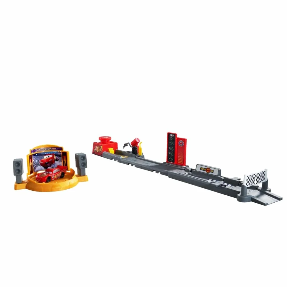 Disney Pixar Cars Auta Skok po Złoty Tłok Zestaw dla dzieci (ok. 50 cm długości) + samochód zabawka Zygzak McQueen i 2 sposoby zabawy, JDJ02