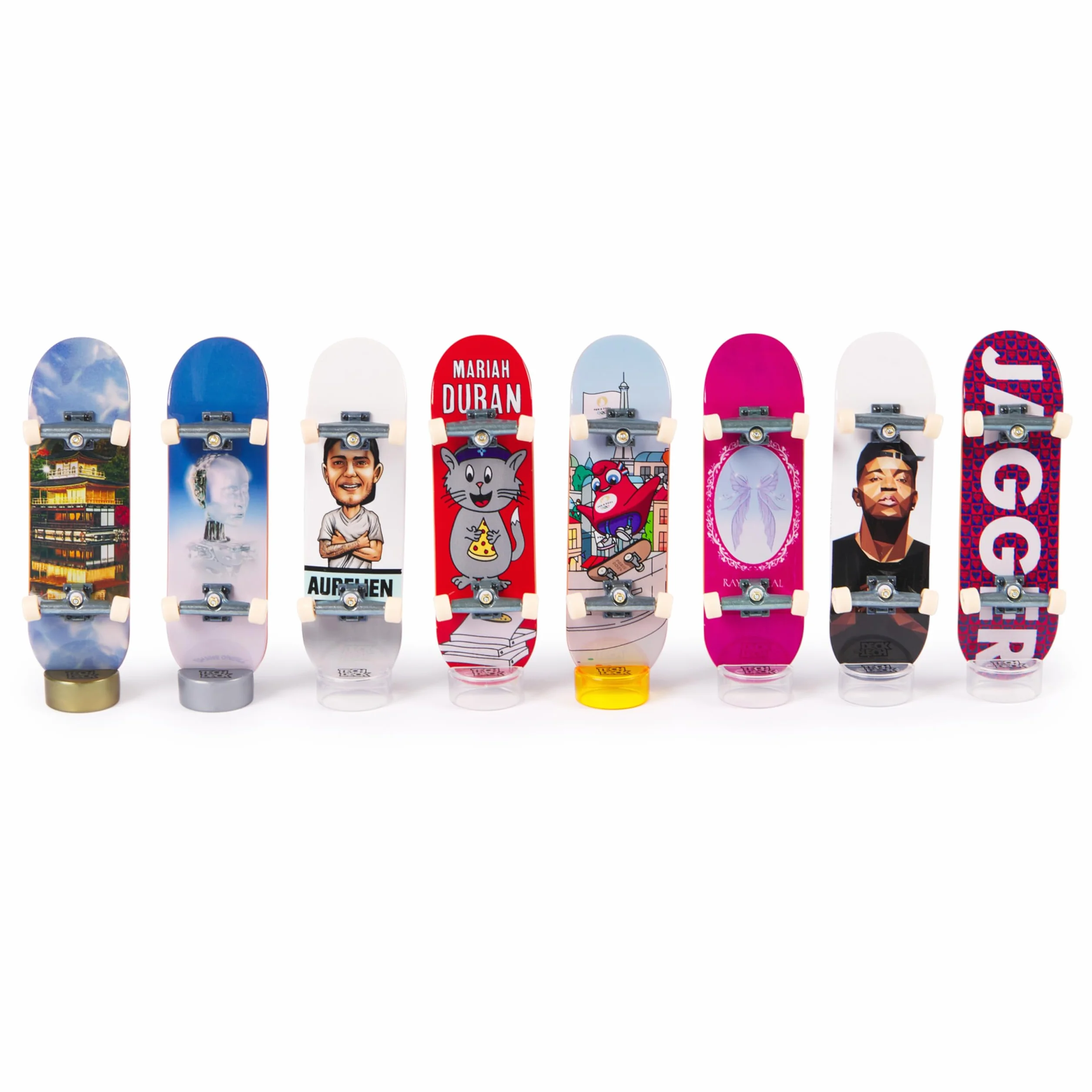 Tech Deck Competition Legends zestaw 8 sztuk, 8 autentycznych naparstków olimpijskich sportowców w Paryżu 2024, 8 indywidualnych uchwytów na deskorolkę, 8 kart dla sportowców, od 6 lat