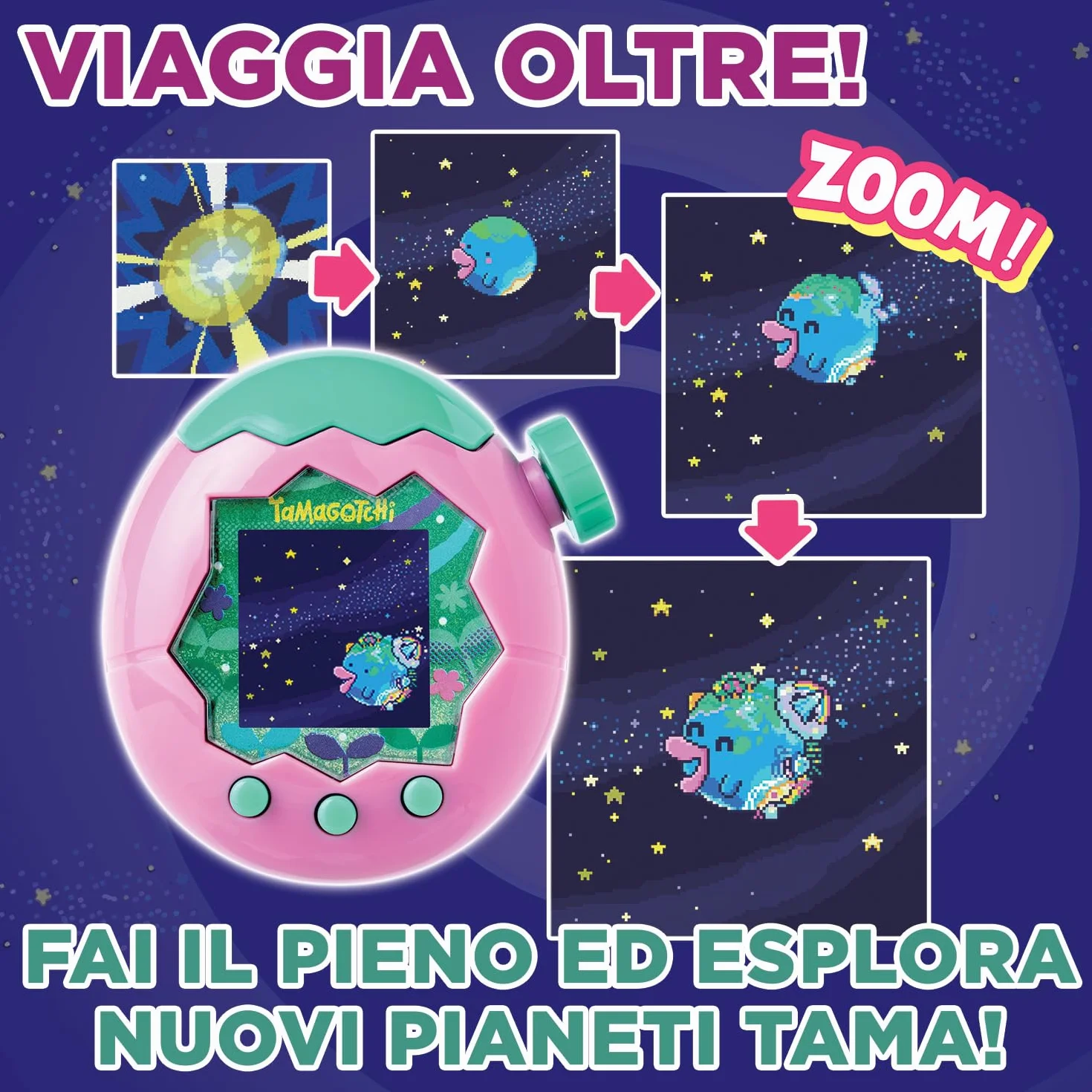 TAMAGOTCHI Bandai Paradise Ciel - Wirtualne zwierzę do hodowli z kółkiem zoomu - interaktywna zabawka w języku francuskim - Fioletowo-różowy model nieba - zabawka dla dzieci w wieku 6 lat i powyżej