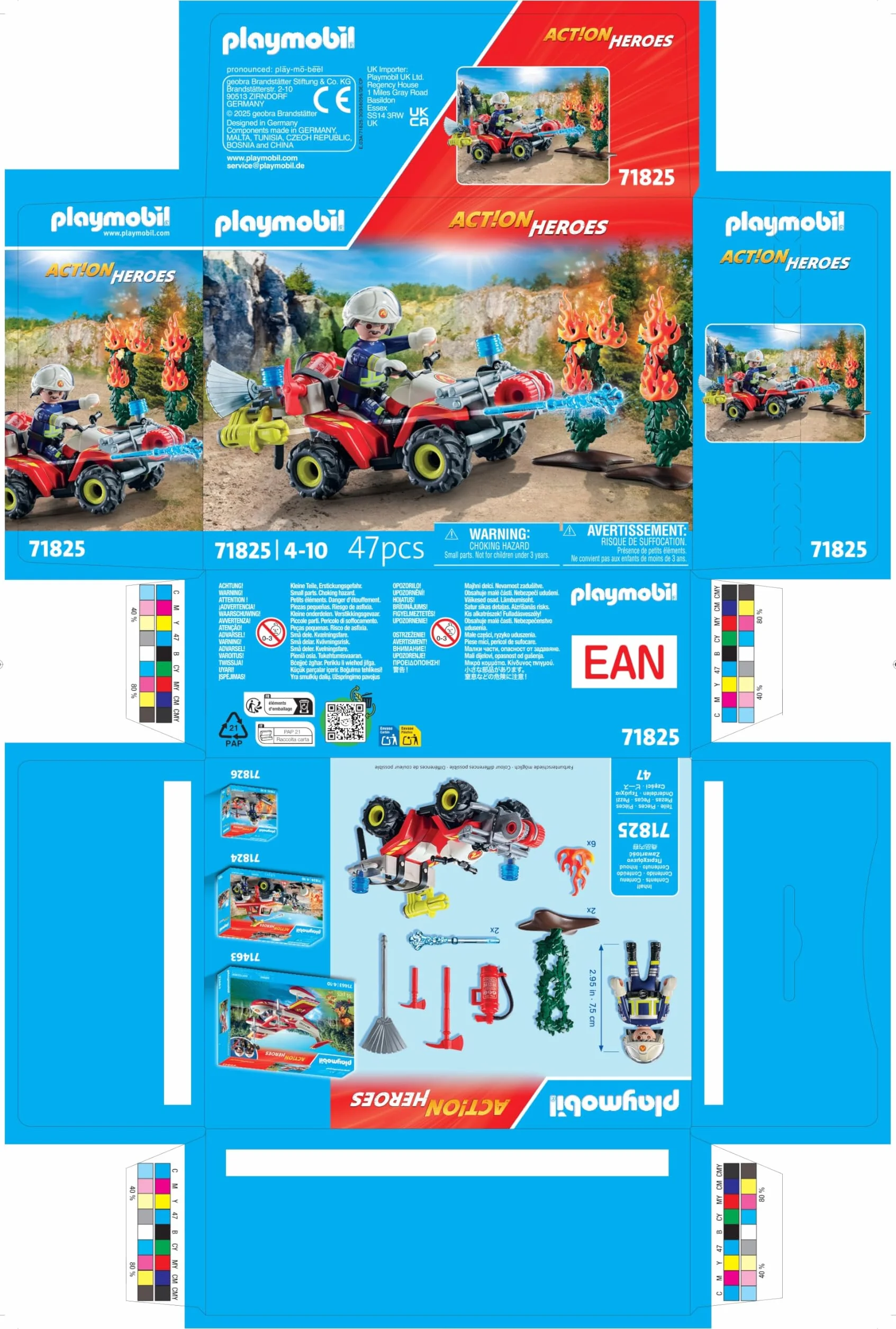 PLAYMOBIL | Action Heroes | Quad strażacki gasi pożar krzewów | Samochód strażacki | Zabawka dla dzieci od 4. roku życia | 71825