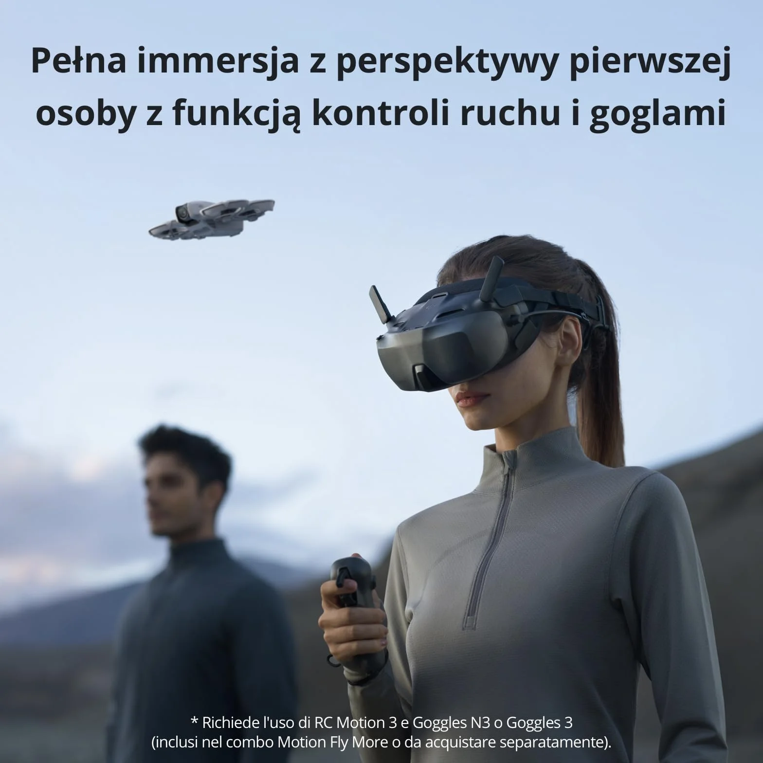 DJI Neo Motion Fly More Combo, mini dron z kamerą 4K UHD dla dorosłych, 135 g samodzielnie latający dron śledzący użytkownika, start z dłoni, śledzenie obiektu, QuickShots, z RC Motion 3 i 3 aku