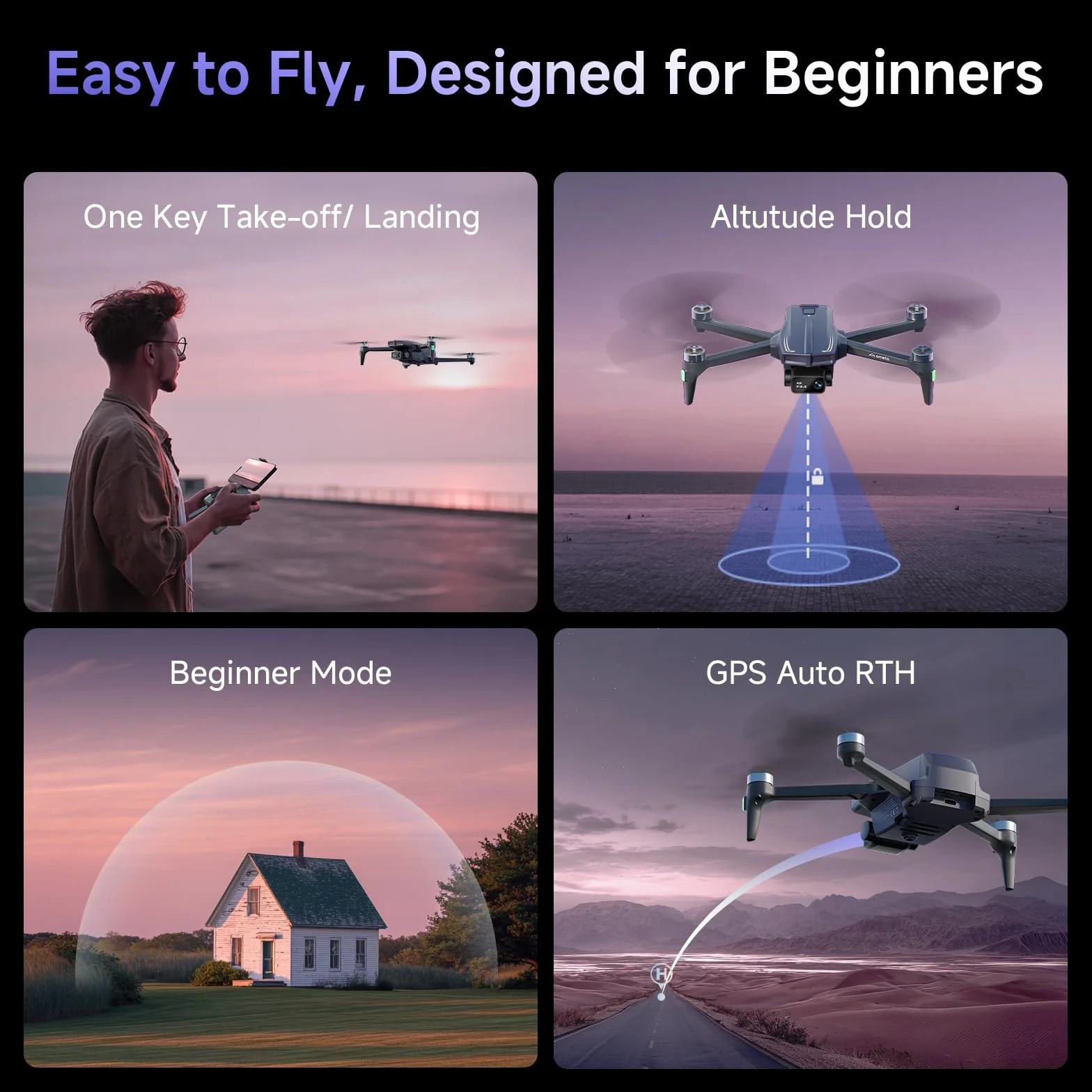 Ameta Dron z Kamerą 4K Profesjonalną, S20 Pro Drone GPS dla Dzieci i Dorosłych z Automatycznym Powrotem, 50 Minutami, Funkcją śledzenia, Sterowaniem Gestami, Drony FPV Ważące Mniej niż 249g