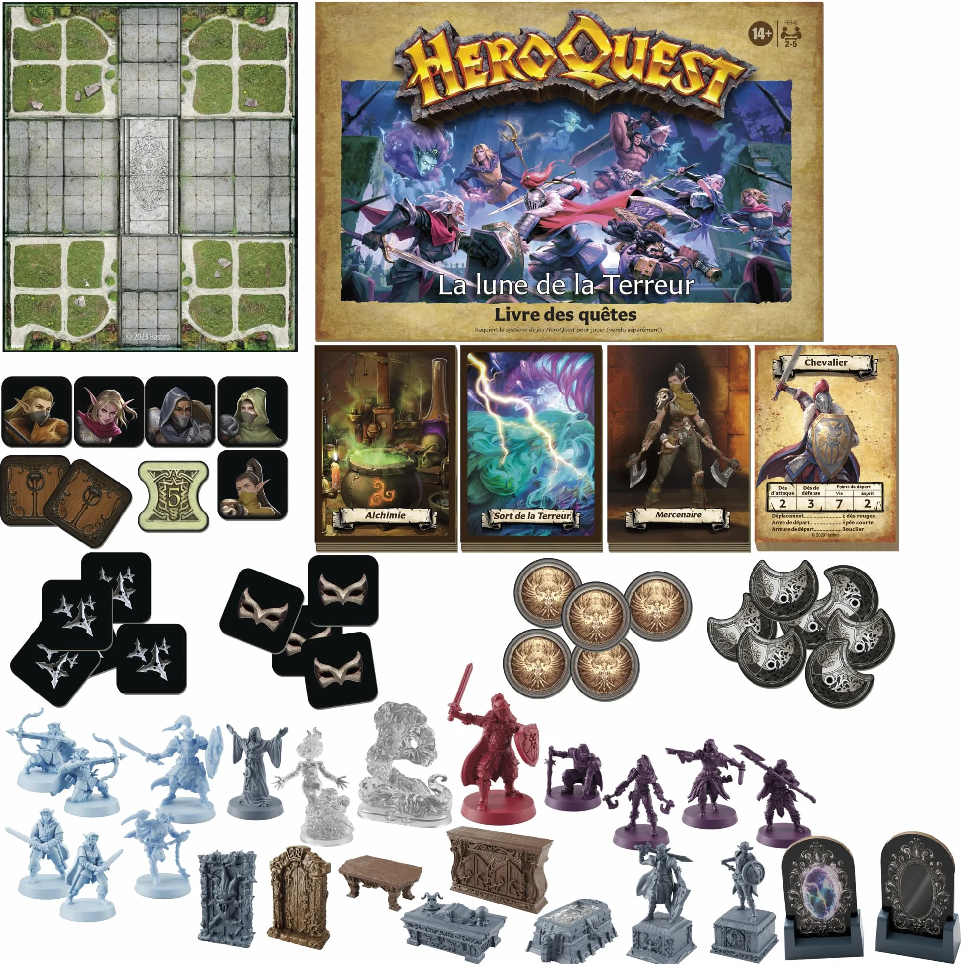 Avalon Hill HeroQuest, Pakiet misji Księżyc Terroru, wymagany system gry HeroQuest, odgrywanie ról dla 2-5 graczy, od 14 lat, zielony, niebieski i biały