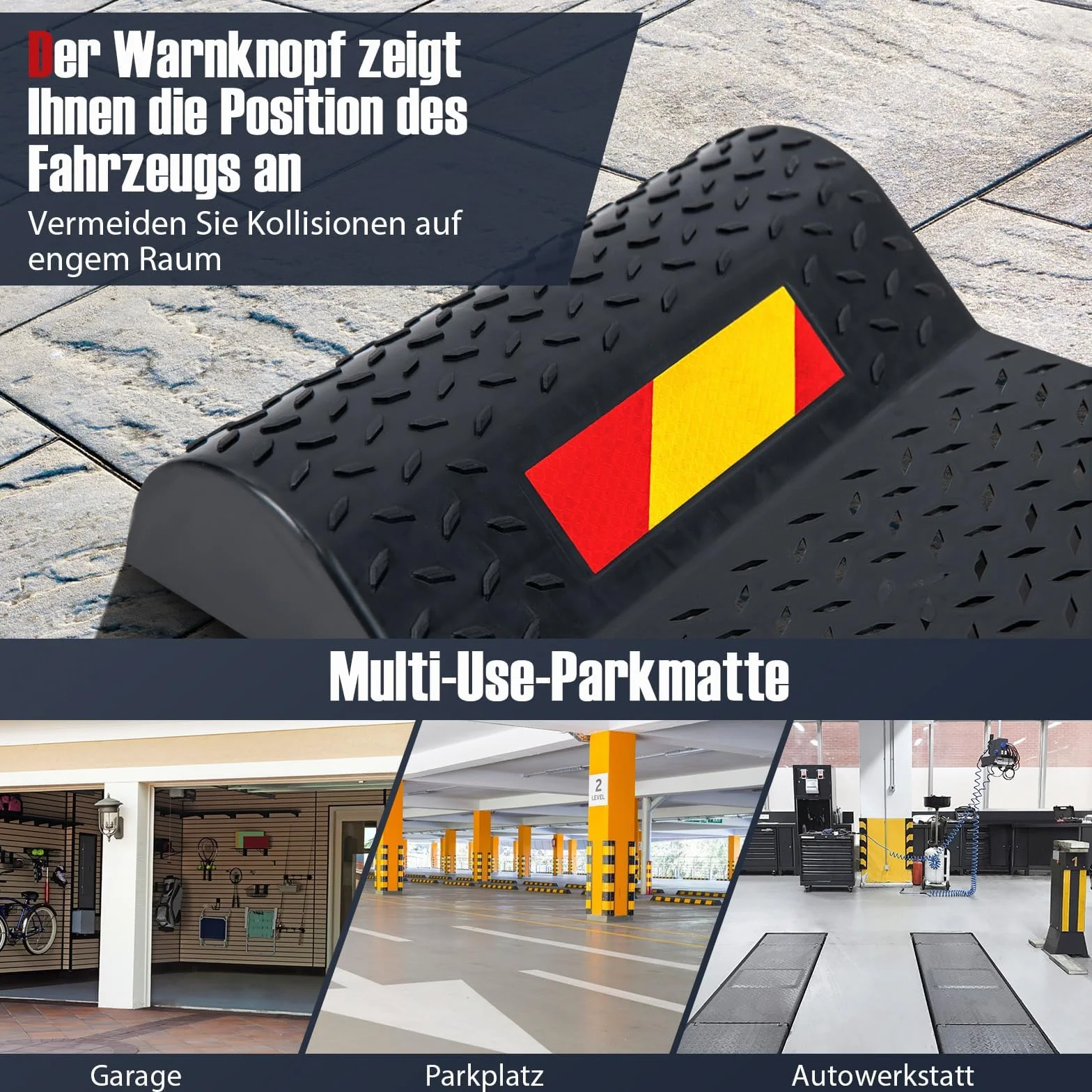COSTWAY Zestaw 2 sztuk antypoślizgowych mat do parkowania z gumy z progiem hamulcowym, samoprzylepny automatyczny stopper do garaży i parkingów