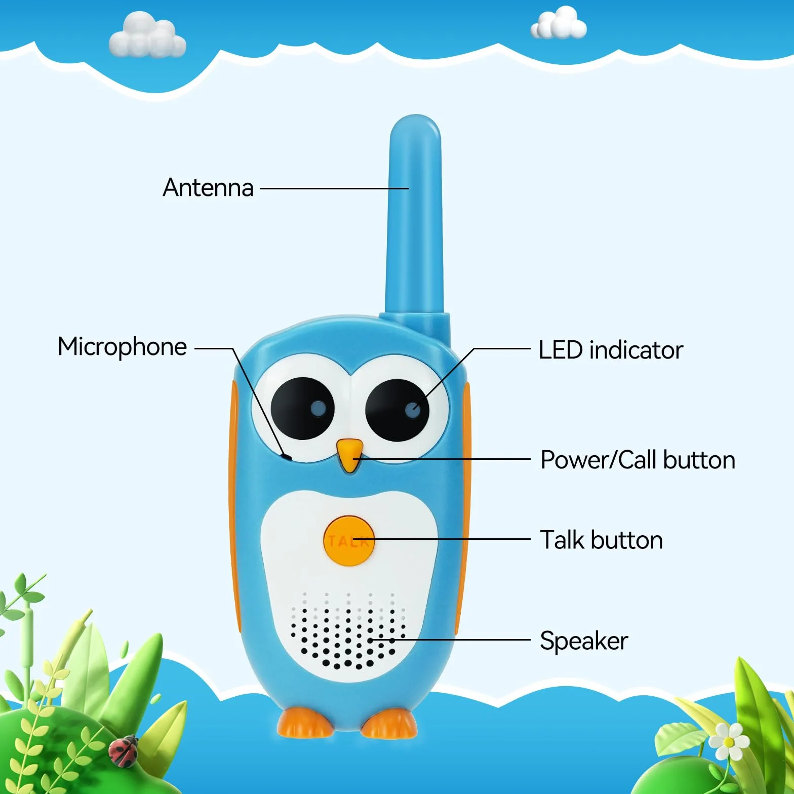 Retevis RT30 Dzieci Walkie Talkie Wygląd Sowa Łatwa obsługa Maluch Dzieci Walkie Talkie Zabawki Prezenty dla dziewczynek Chłopcy Walkie Talkie dla dzieci (błękitne niebo, 1 para)
