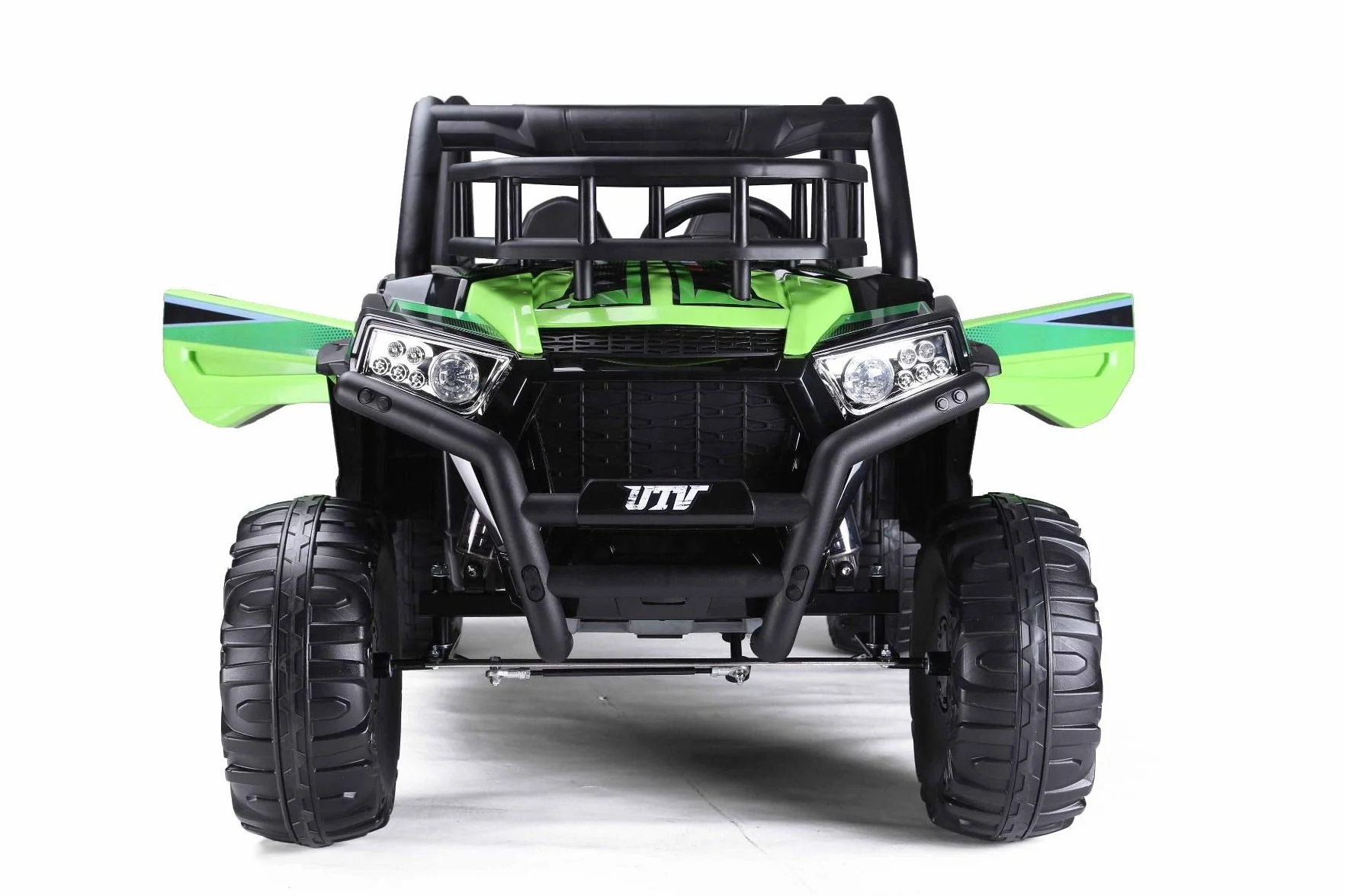 RIRICAR Samochód elektryczny dla dzieci Buggy 24 V UTV, zielony, dziecięcy samochód elektryczny 2-osobowy z pilotem zdalnego sterowania 2,4 GHz, silnik 2 x 200 W, akumulator litowy, koła EVA