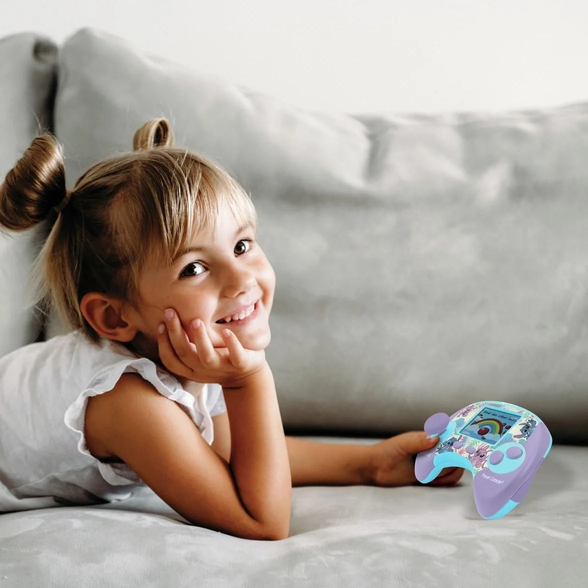 Lexibook Disney Stitch Power Console Dwujęzyczna Francuska, Angielska Konsola do Gier Edukacyjnych z 100 Aktywnościami, JCG100i1, Fioletowa, Niebieska
