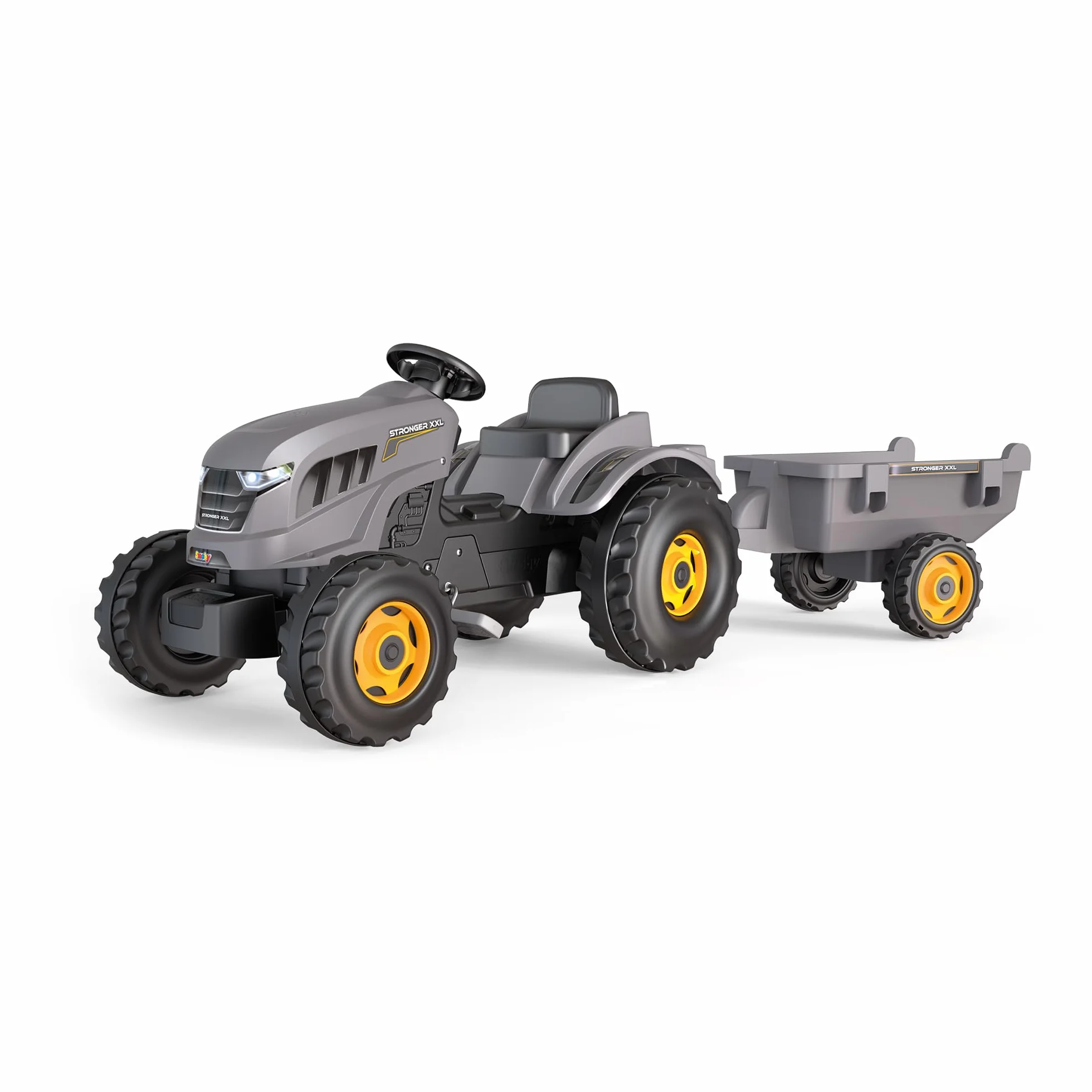 Smoby - Mocniejszy traktor XXL + przyczepa - Duży dziecięcy traktor na pedały - Regulowane siedzenie - Kierownica z klaksonem - Od 3 lat - Wyprodukowano we Francji