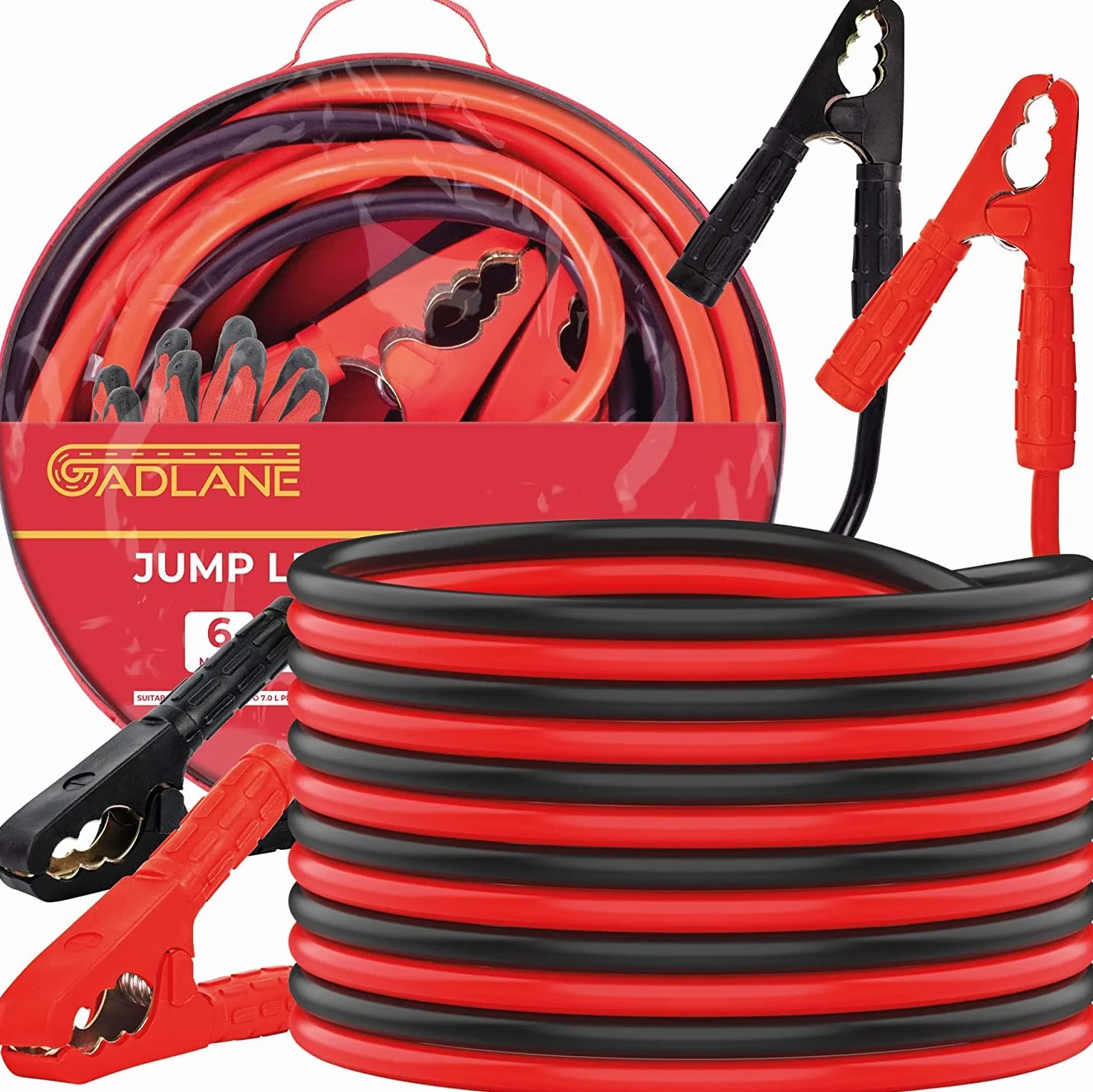 GADLANE 6M Długie kable rozruchowe - Ciężkie kable rozruchowe do akumulatora samochodowego, 1500Amp 30mm² Grube kable rozruchowe z mocnymi zaciskmi - Dla samochodów benzynowych i wysokoprężnych