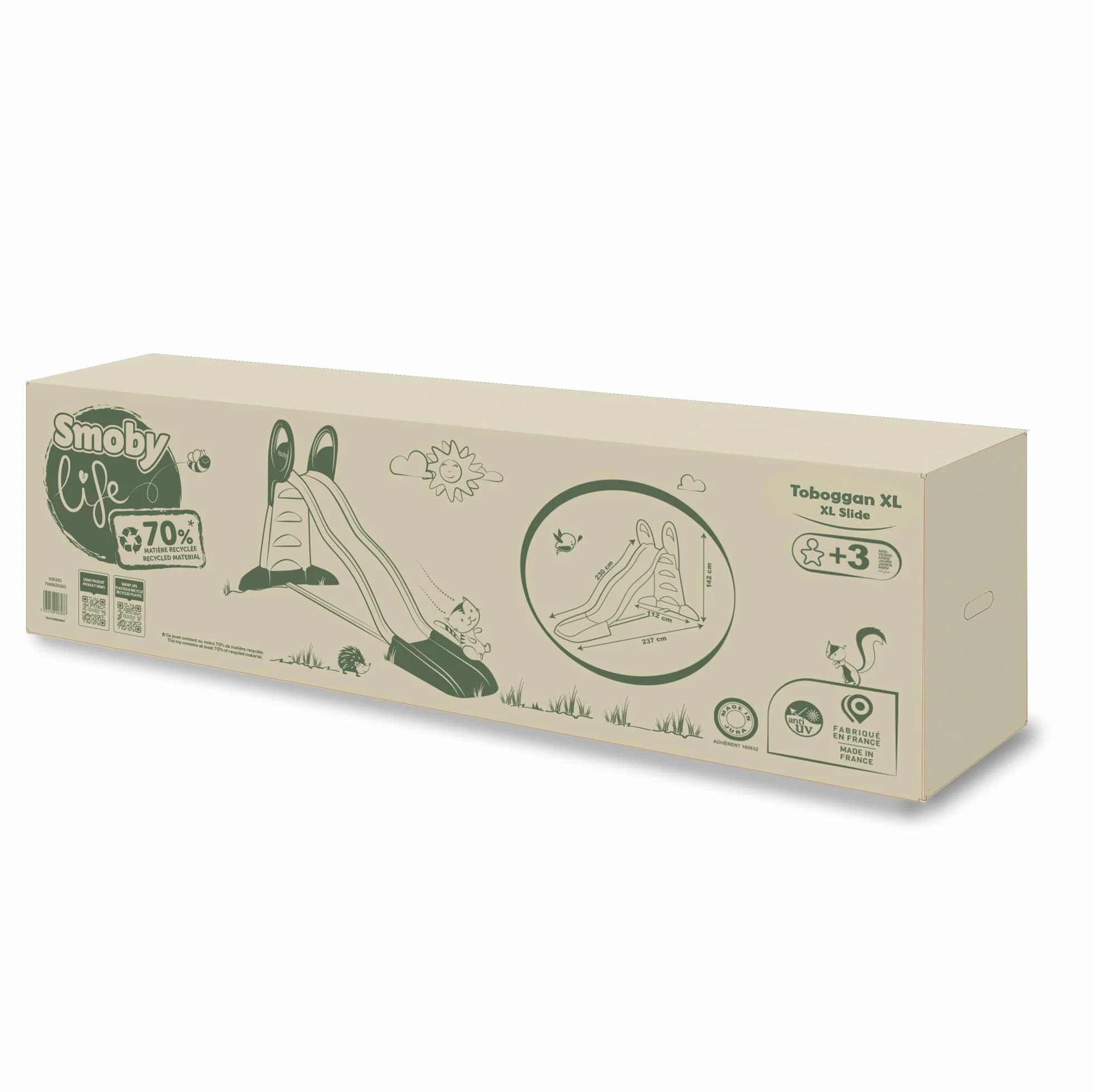 Smoby Life - zjeżdżalnia XL - 2m30 podwójna poślizg - gra outdoorowa dla dzieci - plastik z recyklingu - od 3 lat - 820303