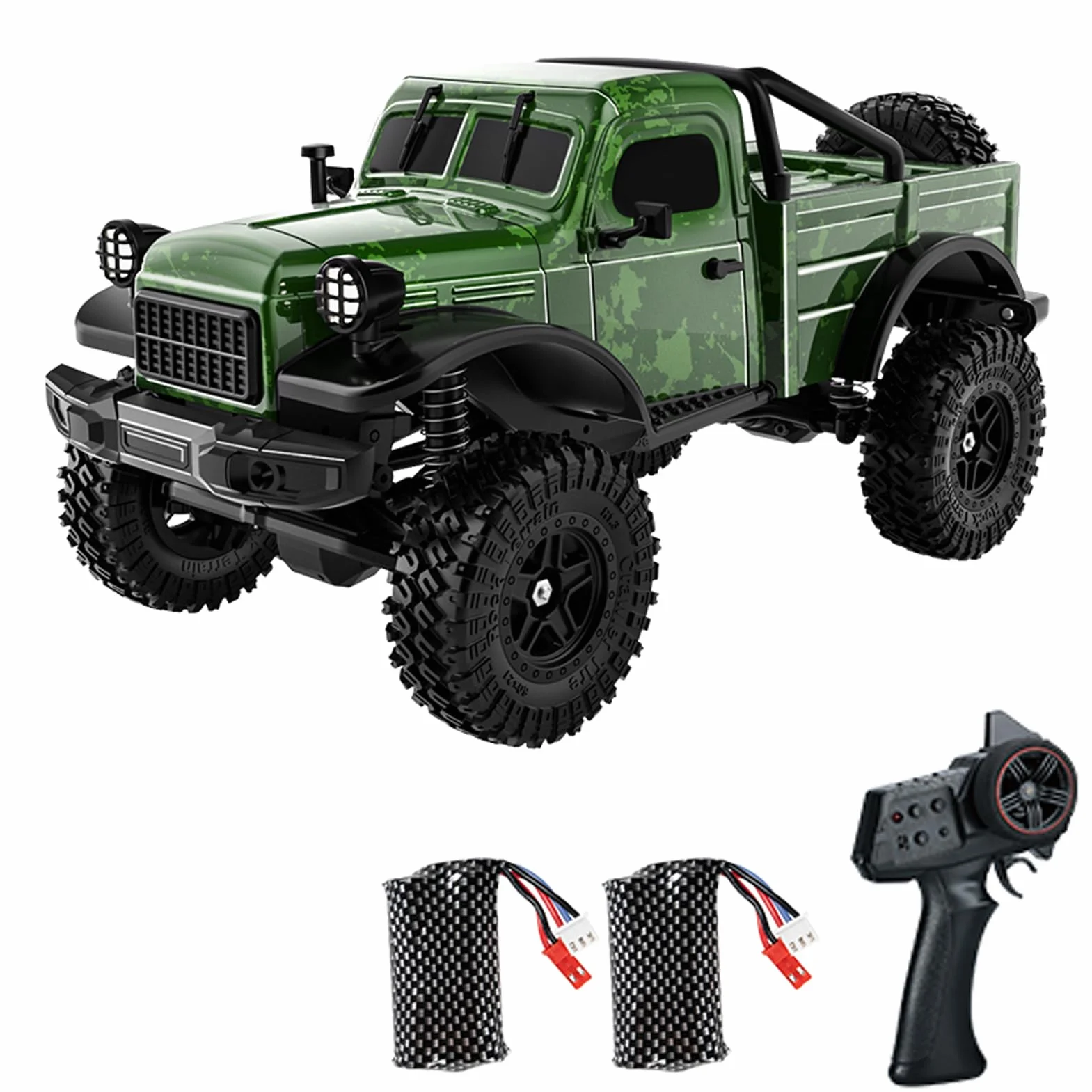 Samochód terenowy RC 1:18-4WD zdalnie sterowany, samochód RC z 2 bateriami i kontrolą prędkości, 2,4 GHz 4WD Elektryczny Crawler z oświetleniem LED - zabawka odpowiednia dla dzieci, zielona